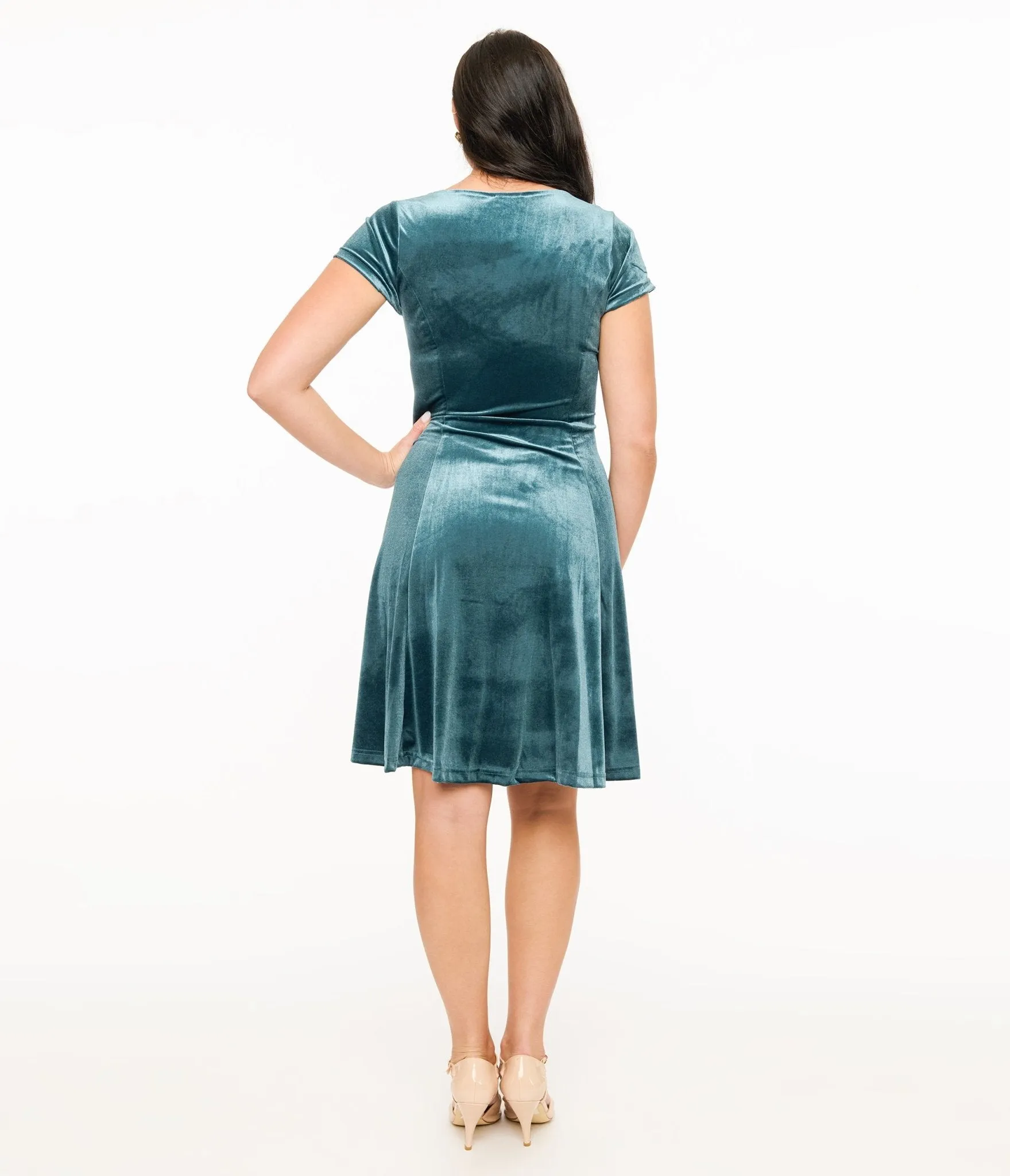 Teal Velvet Mini Dress sold by Unique Vintage product image thumbnail 3