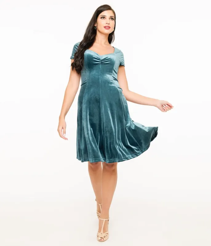 Teal Velvet Mini Dress sold by Unique Vintage