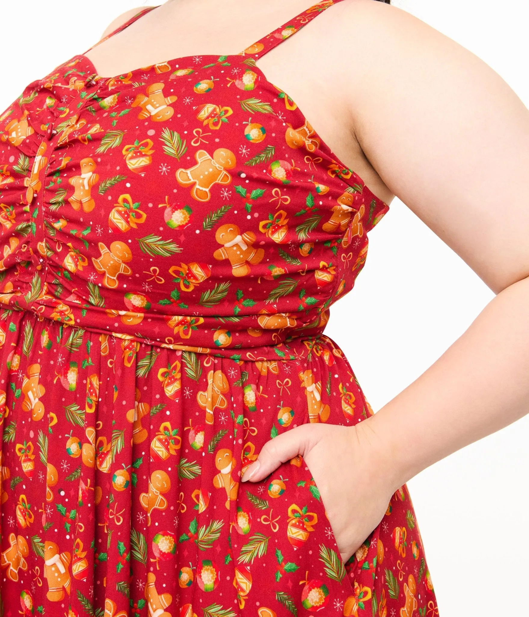 Miss Lulo Plus Size 1950s Red Gingerbread Man Print Eden Fit & Flare Dress sold by Unique Vintage product image thumbnail 2