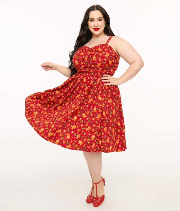 Miss Lulo Plus Size 1950s Red Gingerbread Man Print Eden Fit & Flare Dress sold by Unique Vintage