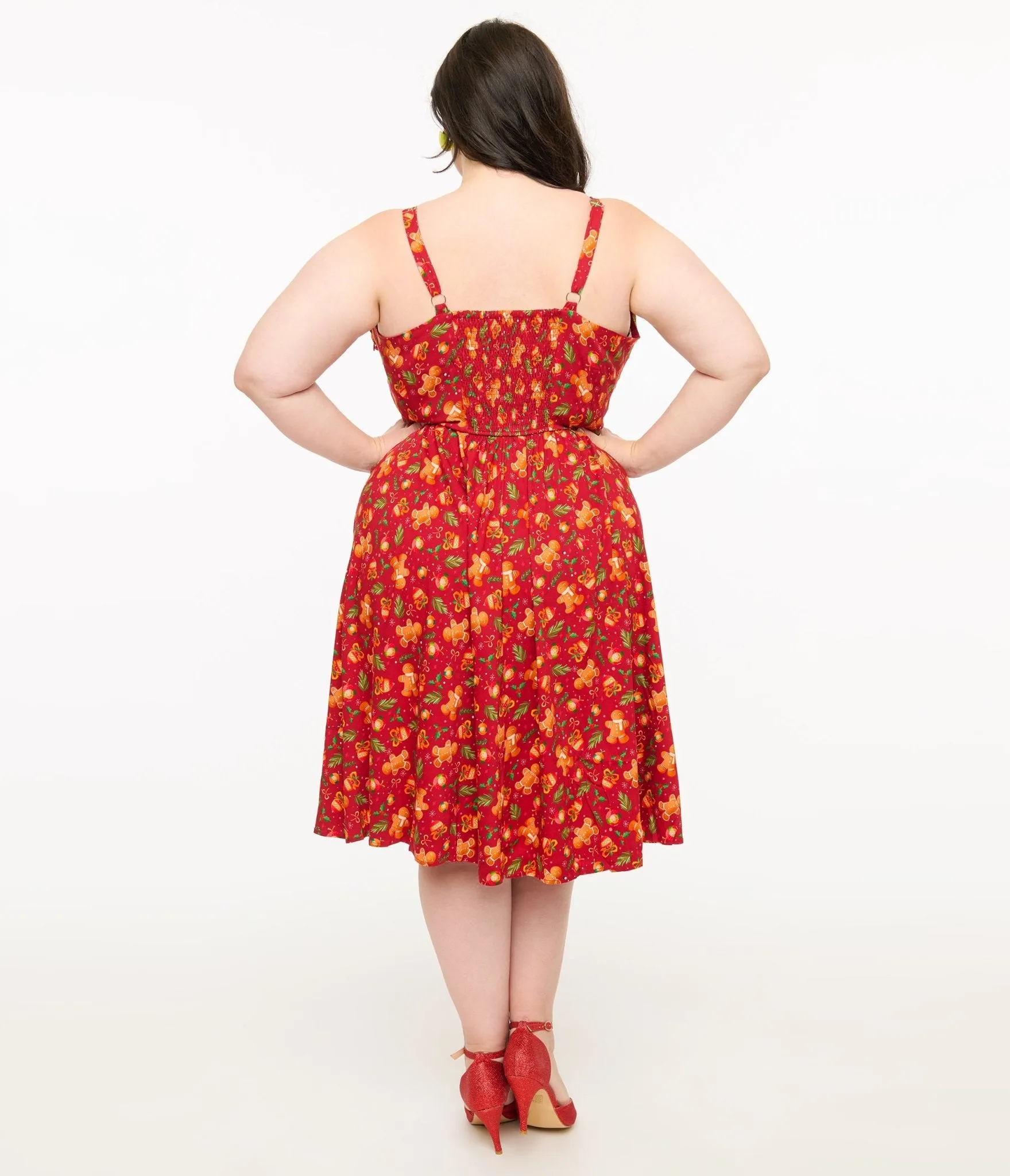 Miss Lulo Plus Size 1950s Red Gingerbread Man Print Eden Fit & Flare Dress sold by Unique Vintage product image thumbnail 3