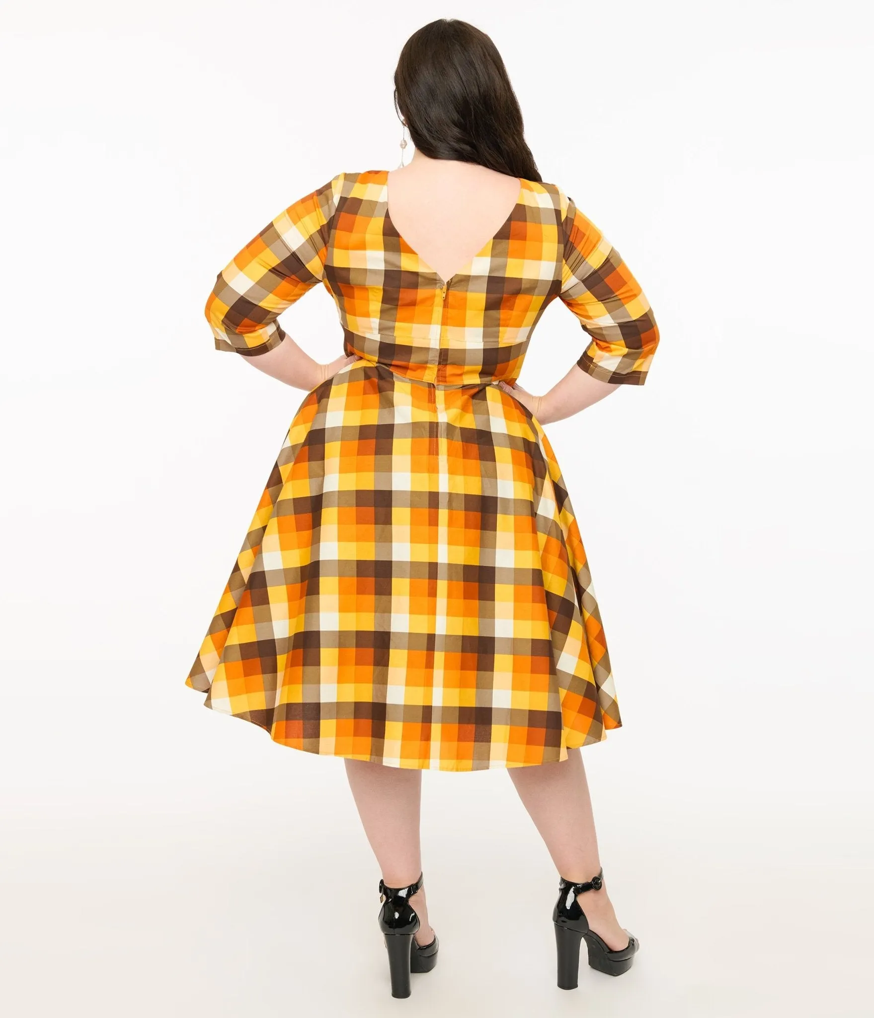 Hell Bunny Plus Size 1950s Autumn Check Cotton Darlene Swing Dress sold by Unique Vintage product image thumbnail 2
