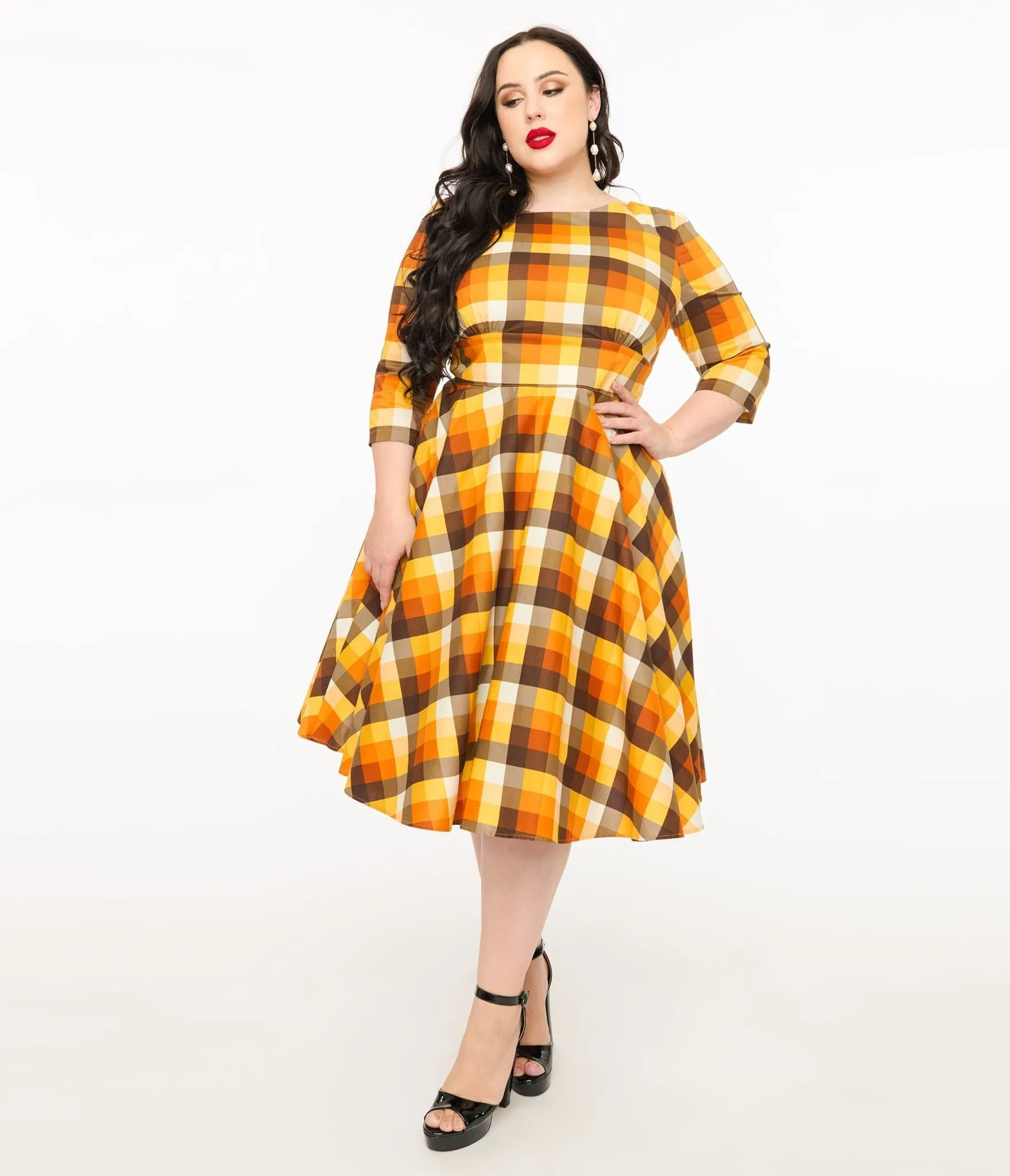 Hell Bunny Plus Size 1950s Autumn Check Cotton Darlene Swing Dress sold by Unique Vintage product image thumbnail 3