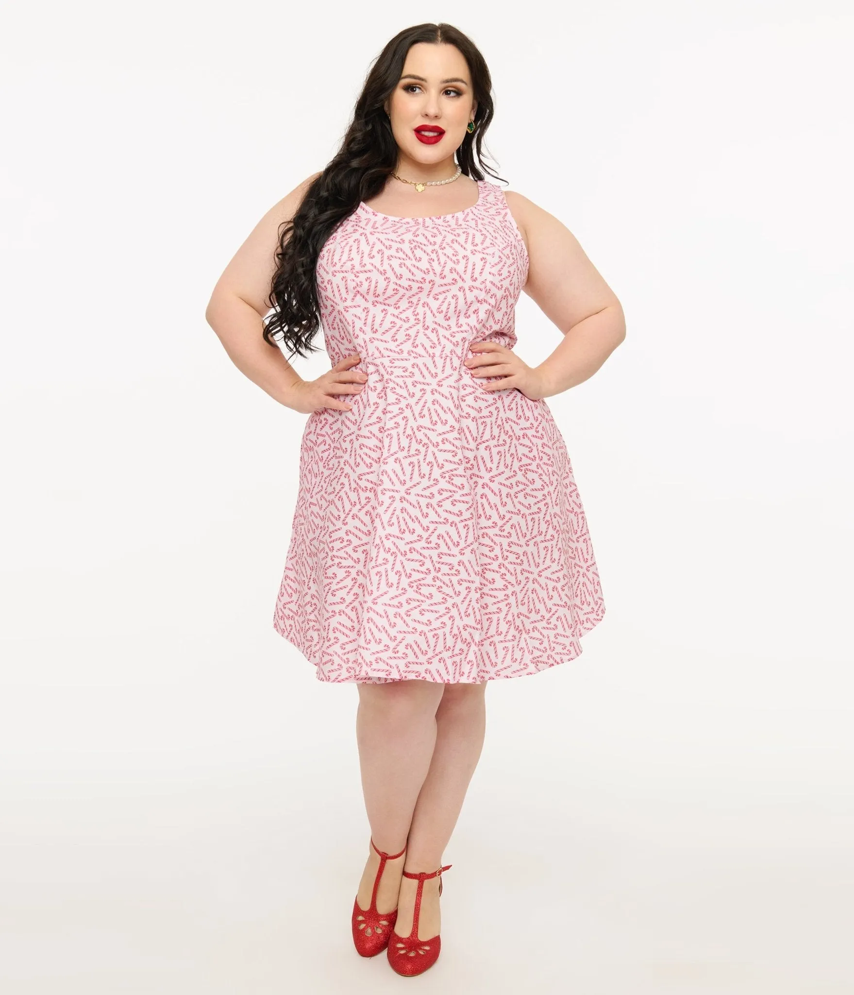 Retrolicious Plus Size 1950s Candy Cane Print Cotton Skater Dress sold by Unique Vintage product image thumbnail 3
