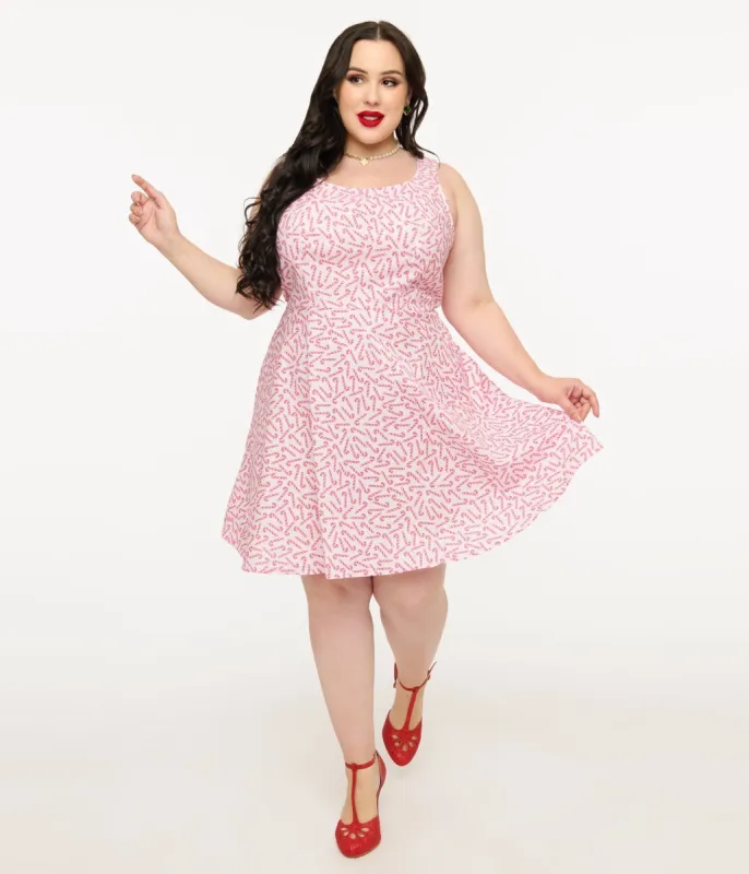 Retrolicious Plus Size 1950s Candy Cane Print Cotton Skater Dress sold by Unique Vintage