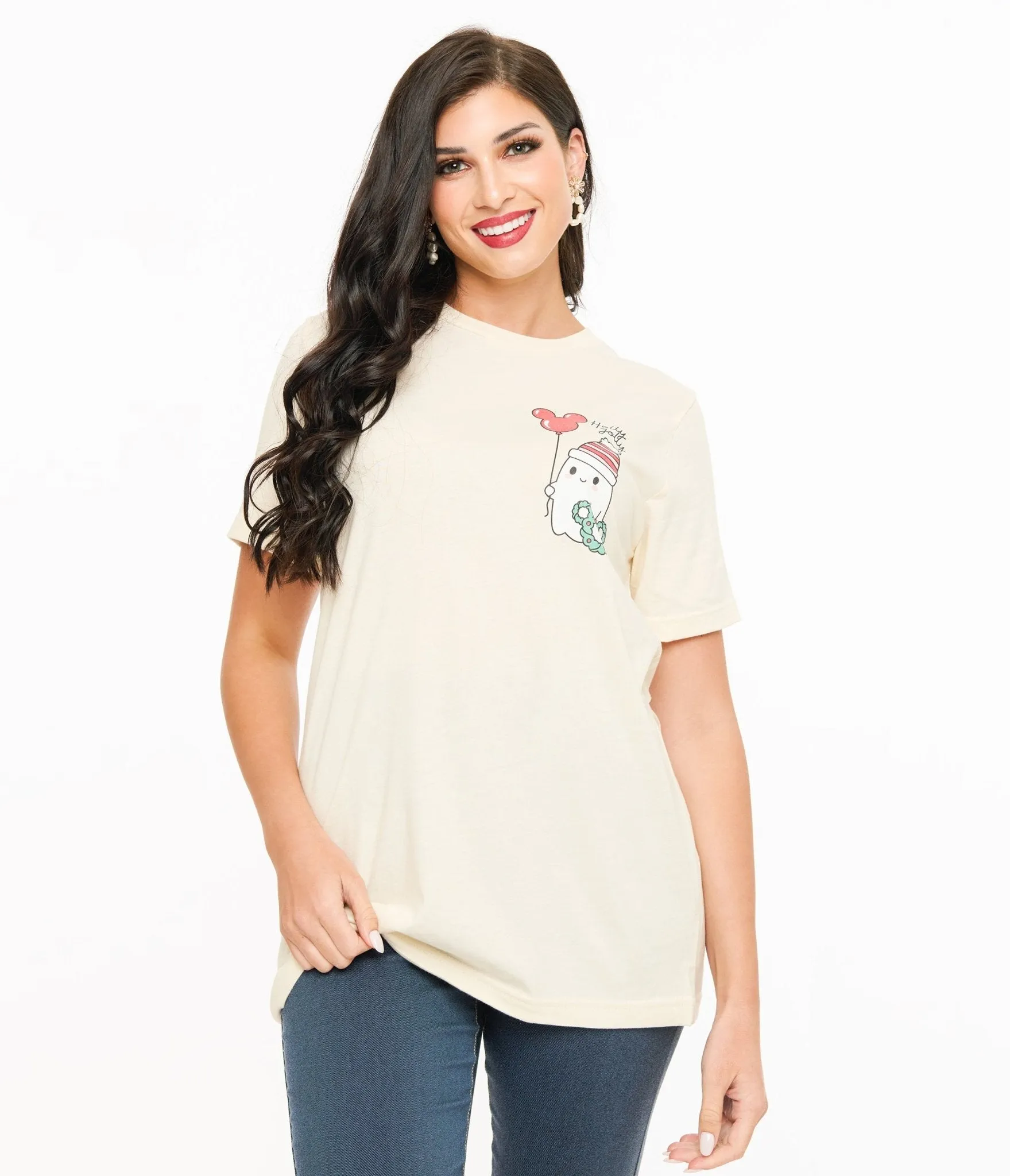 Cream Holly Jolly Ghost Graphic Tee sold by Unique Vintage product image thumbnail 4