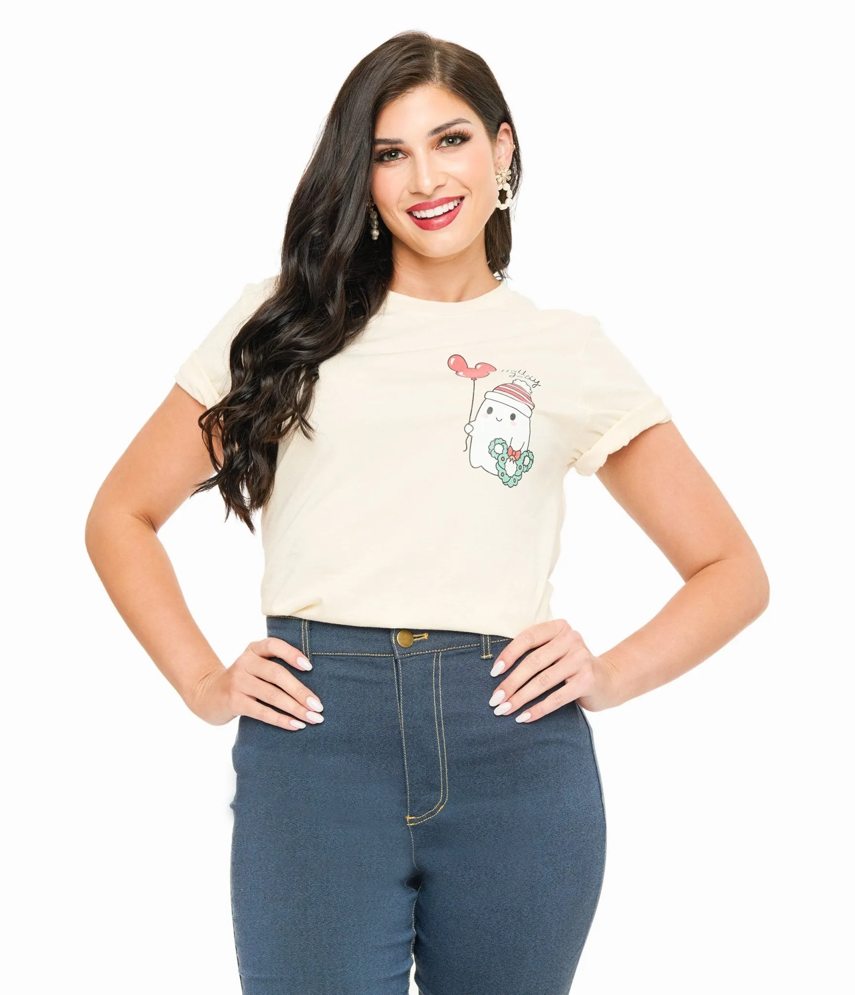 Cream Holly Jolly Ghost Graphic Tee sold by Unique Vintage