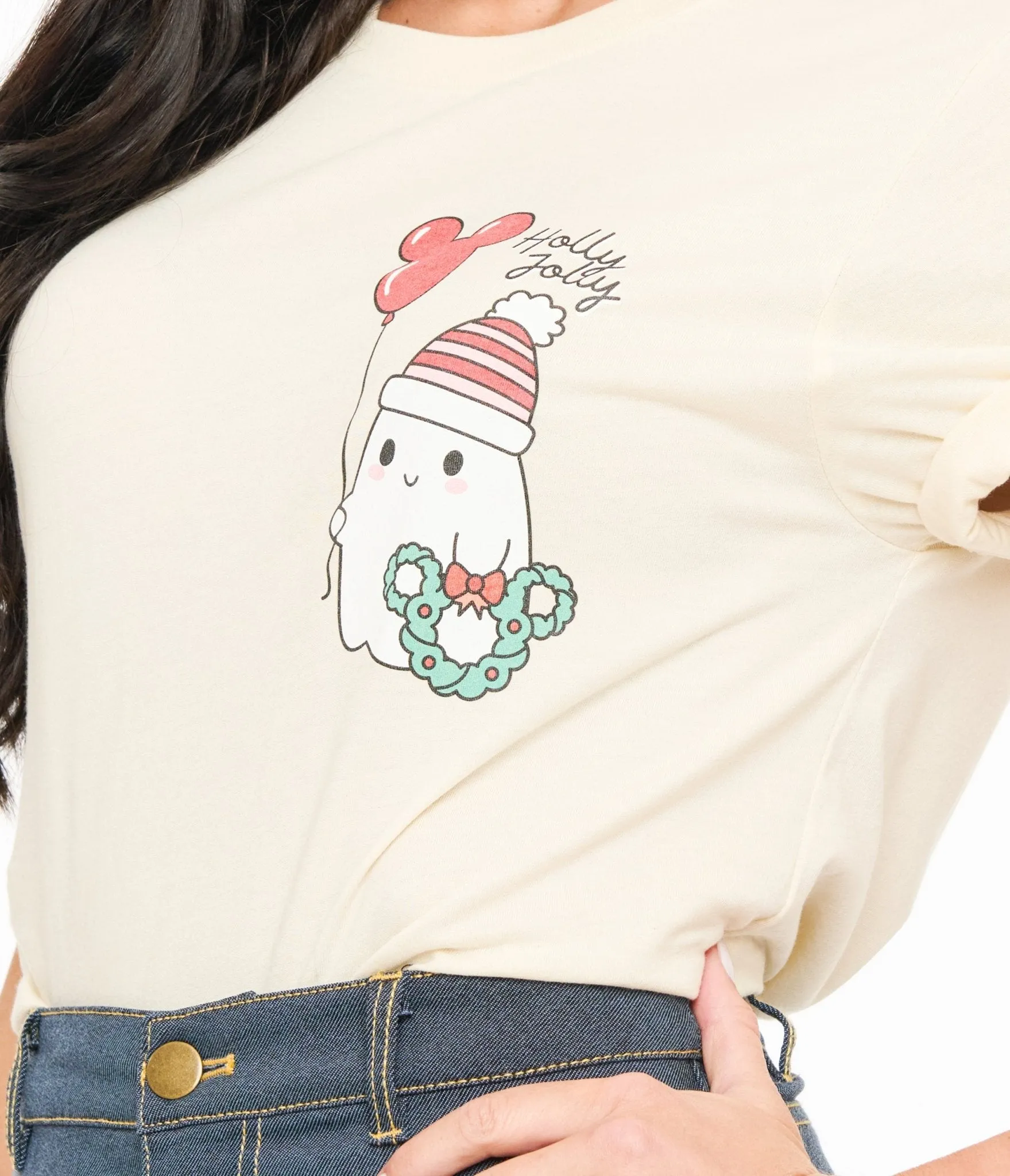 Cream Holly Jolly Ghost Graphic Tee sold by Unique Vintage product image thumbnail 2
