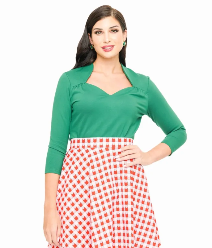 Voodoo Vixen 1950s Green Jersery Knit Top sold by Unique Vintage