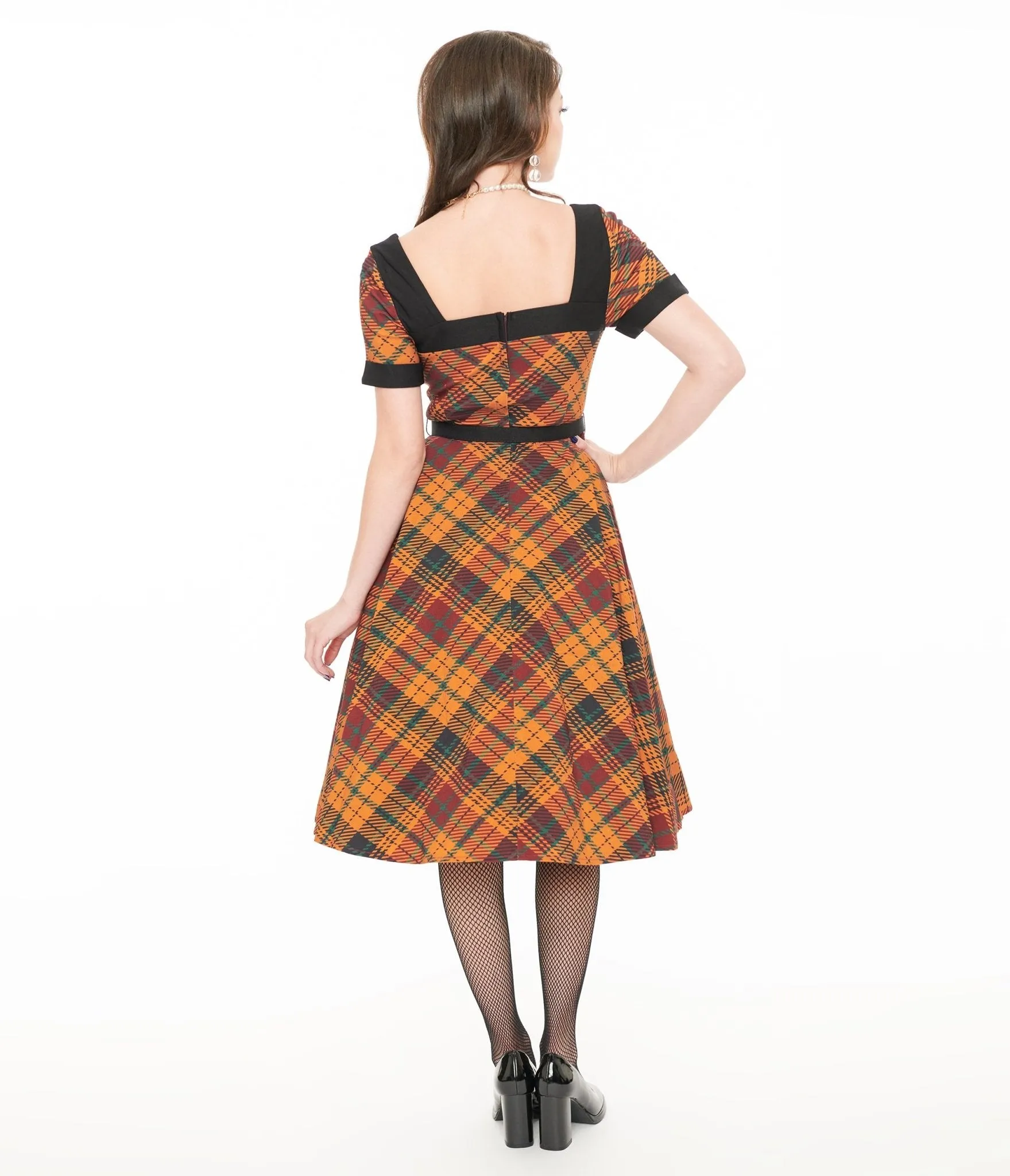 Unique Vintage 1950s Mustard Yellow & Burgundy Plaid Swing Dress sold by Unique Vintage product image thumbnail 2