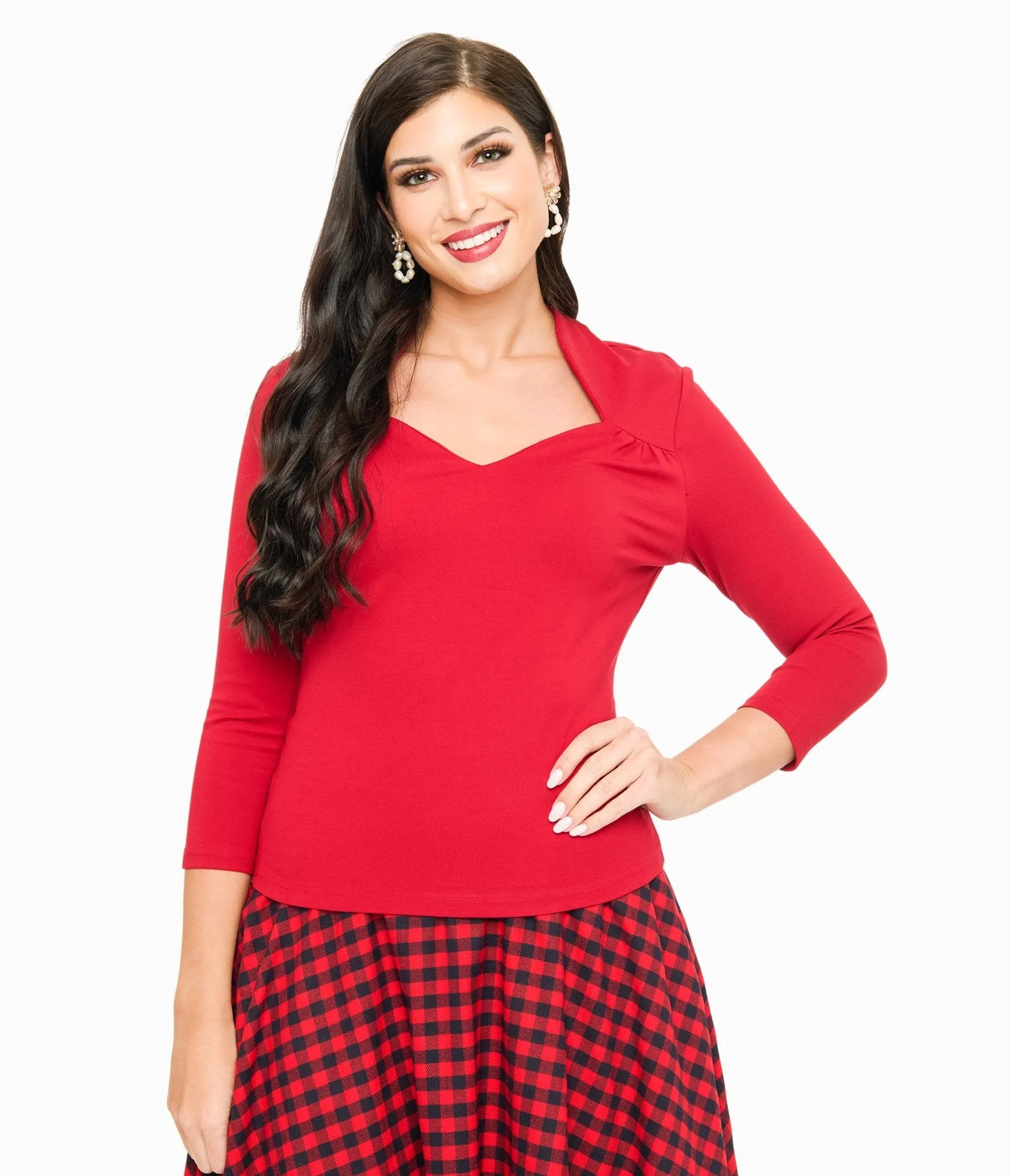 Voodoo Vixen 1950s Red Jersey Knit Top sold by Unique Vintage product image thumbnail 3