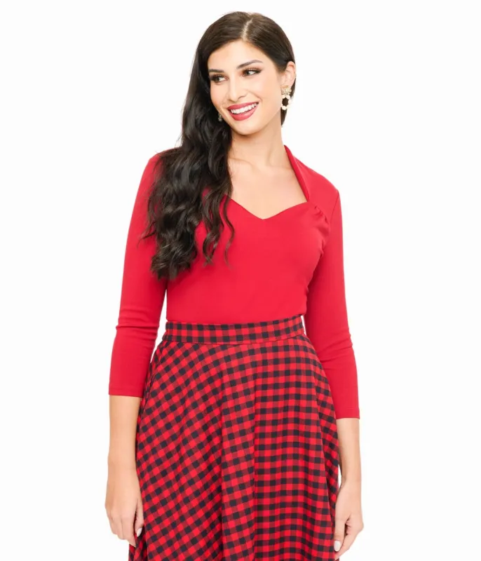 Voodoo Vixen 1950s Red Jersey Knit Top sold by Unique Vintage