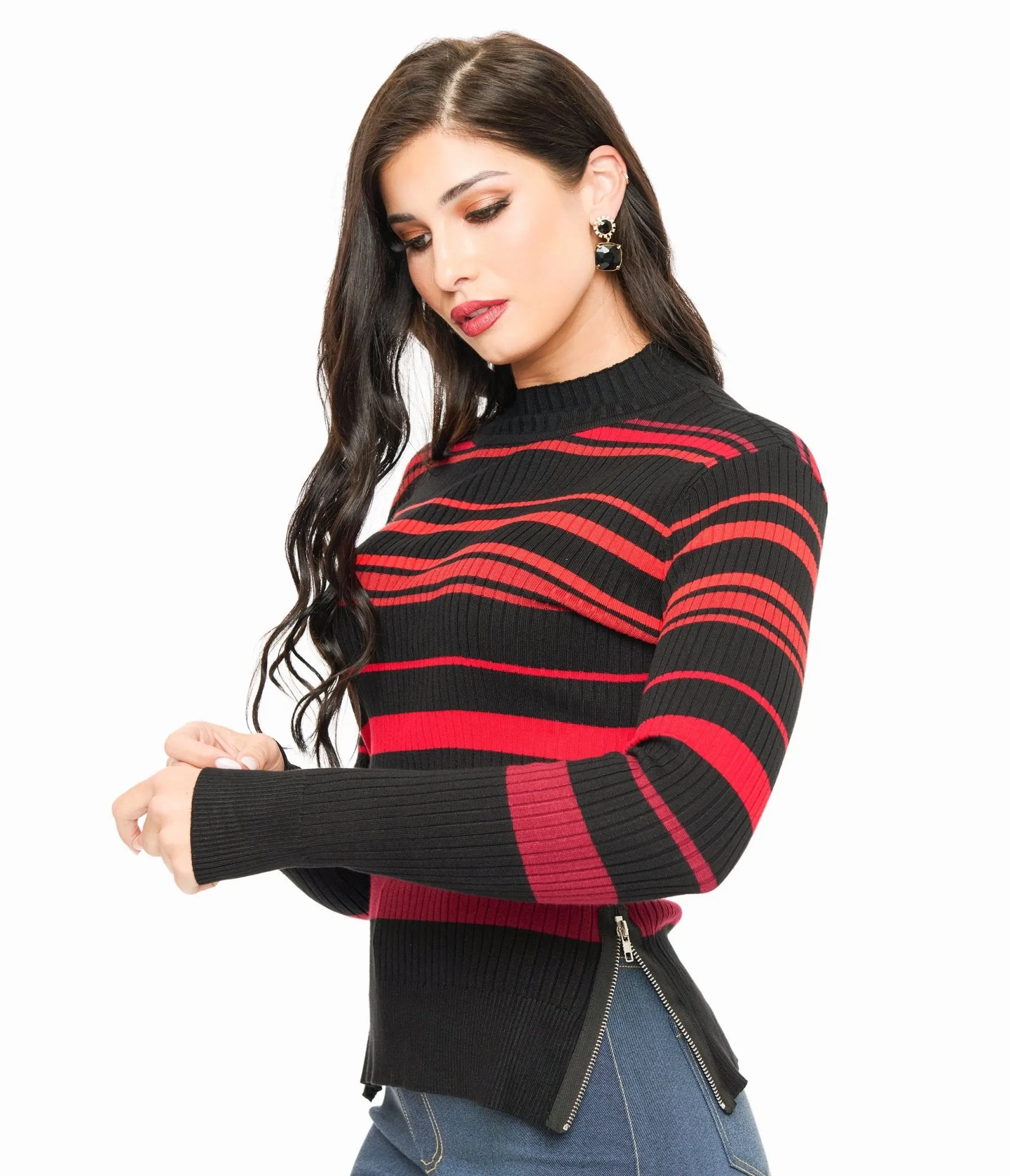 Jawbreaker Red & Black Stripe High Neck Sweater sold by Unique Vintage product image thumbnail 3