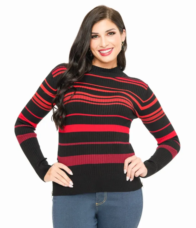 Jawbreaker Red & Black Stripe High Neck Sweater sold by Unique Vintage