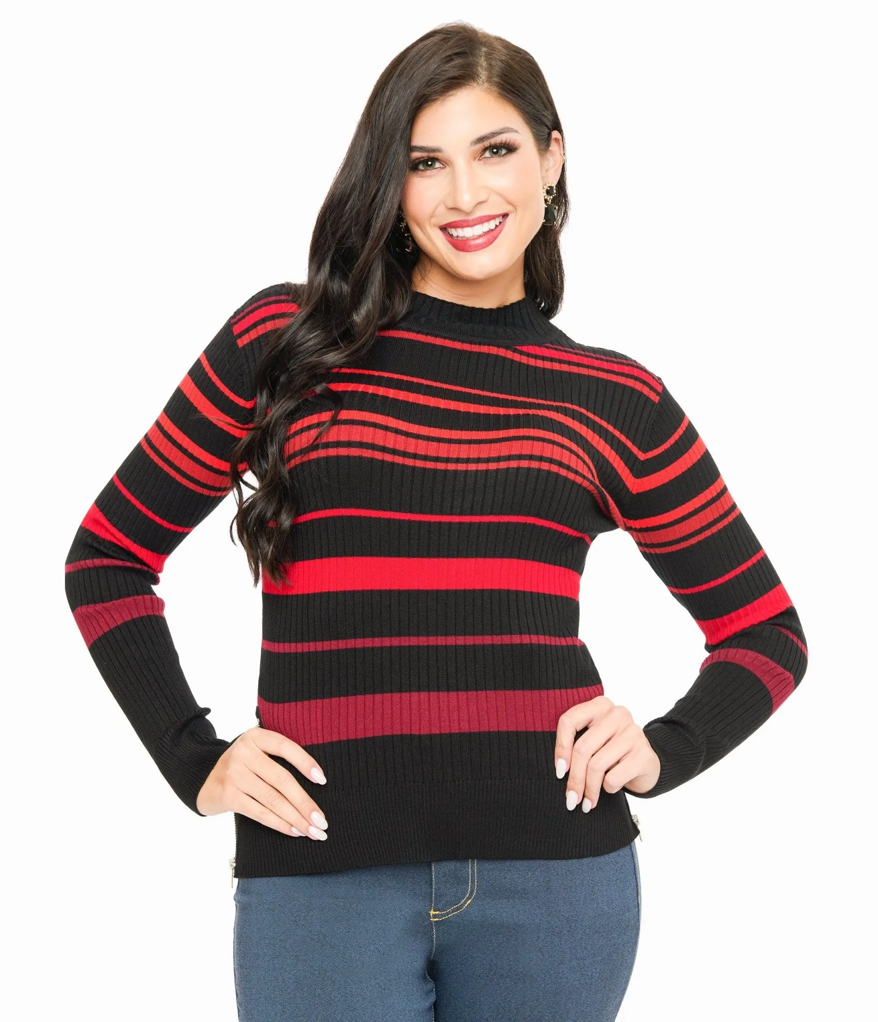 Jawbreaker Red & Black Stripe High Neck Sweater sold by Unique Vintage