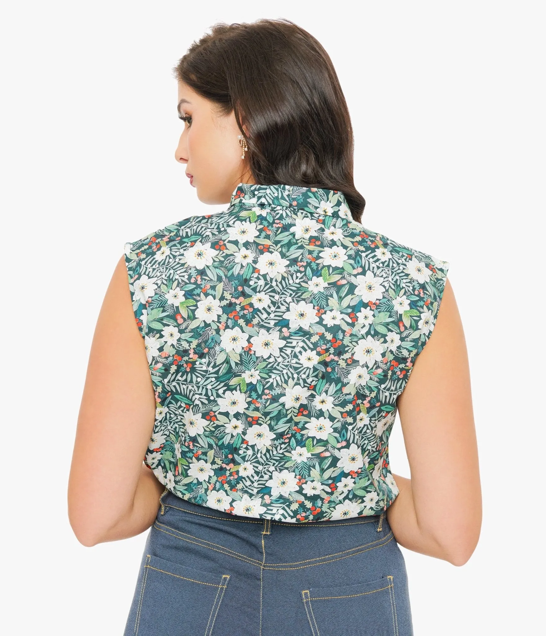 Retrolicious 1950s Winter Floral Cotton Bow Top sold by Unique Vintage product image thumbnail 2