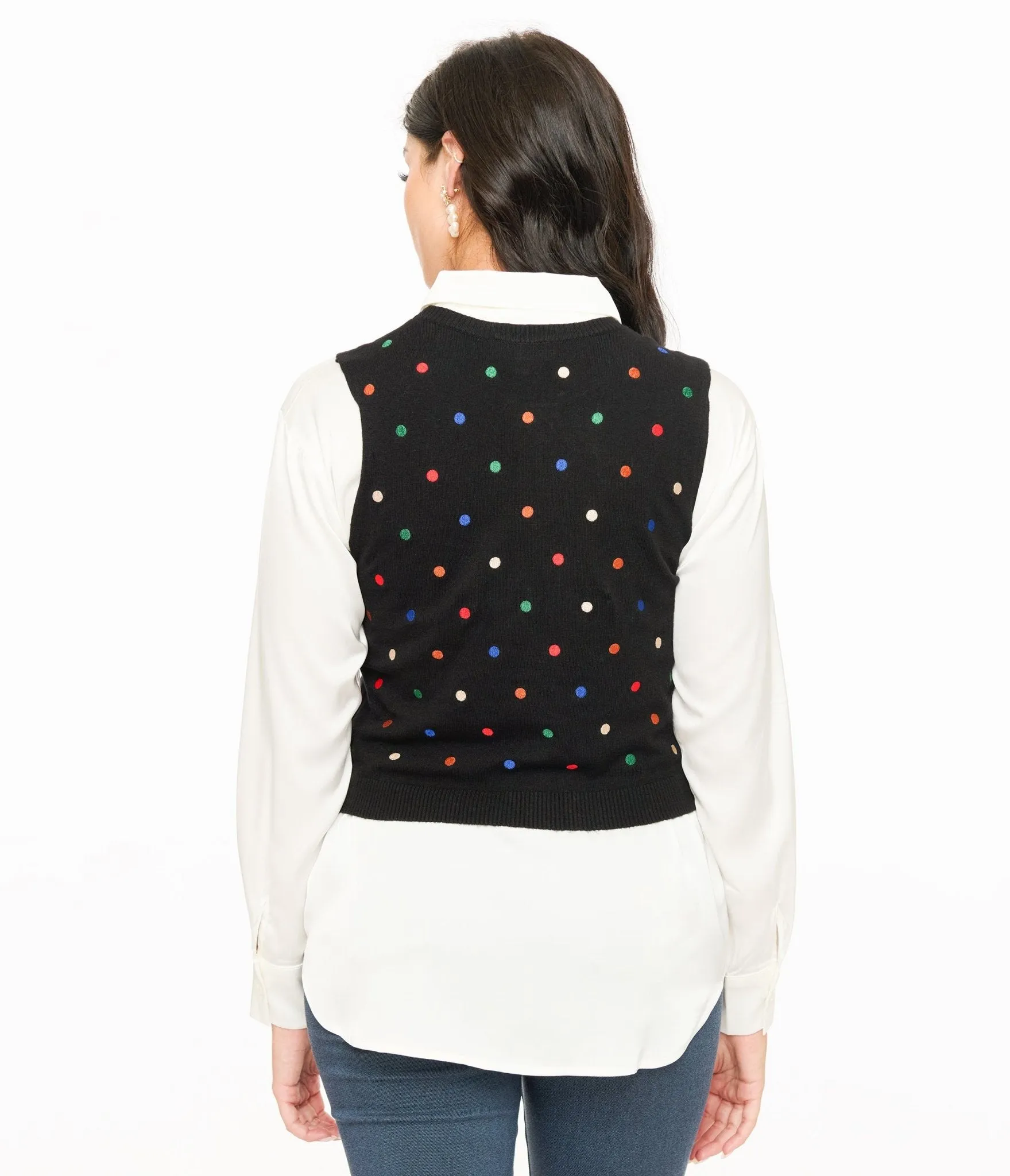 Black & Multicolor Polka Dot Sweater Vest sold by Unique Vintage product image thumbnail 2