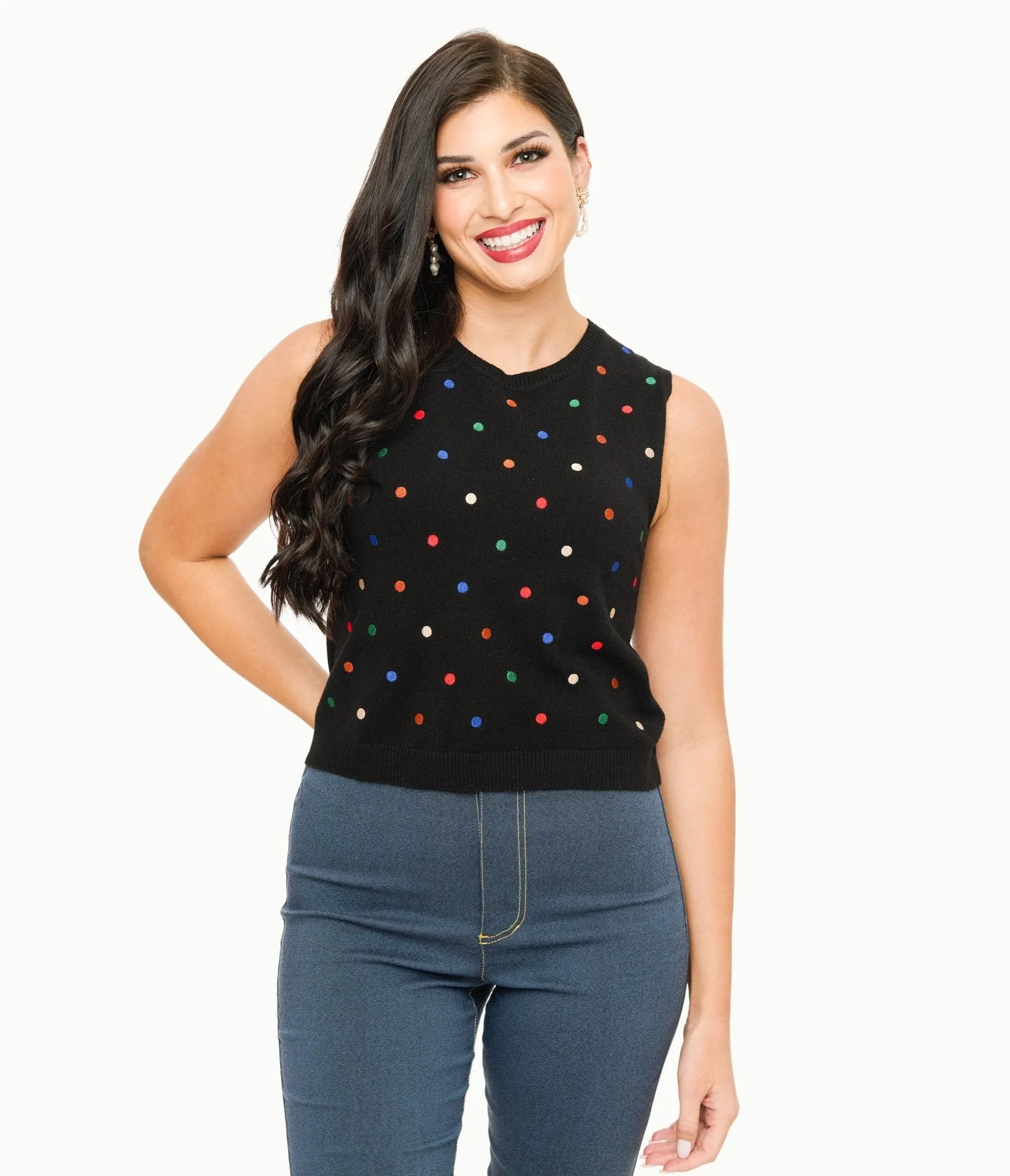 Black & Multicolor Polka Dot Sweater Vest sold by Unique Vintage product image thumbnail 3