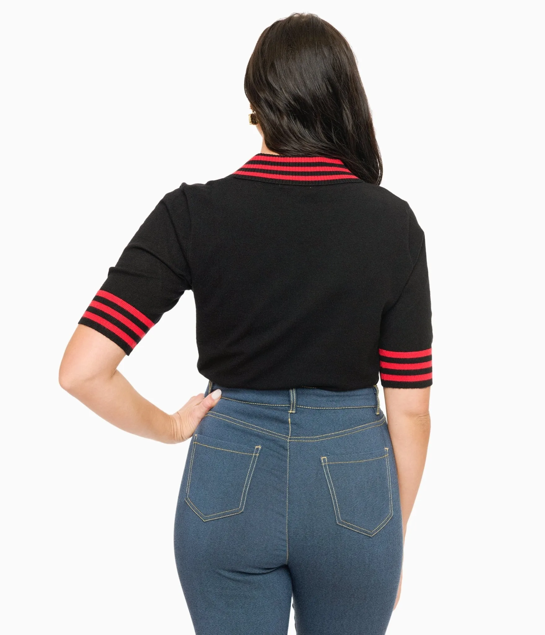 Black & Red Striped Collar Knit Sweater sold by Unique Vintage product image thumbnail 2