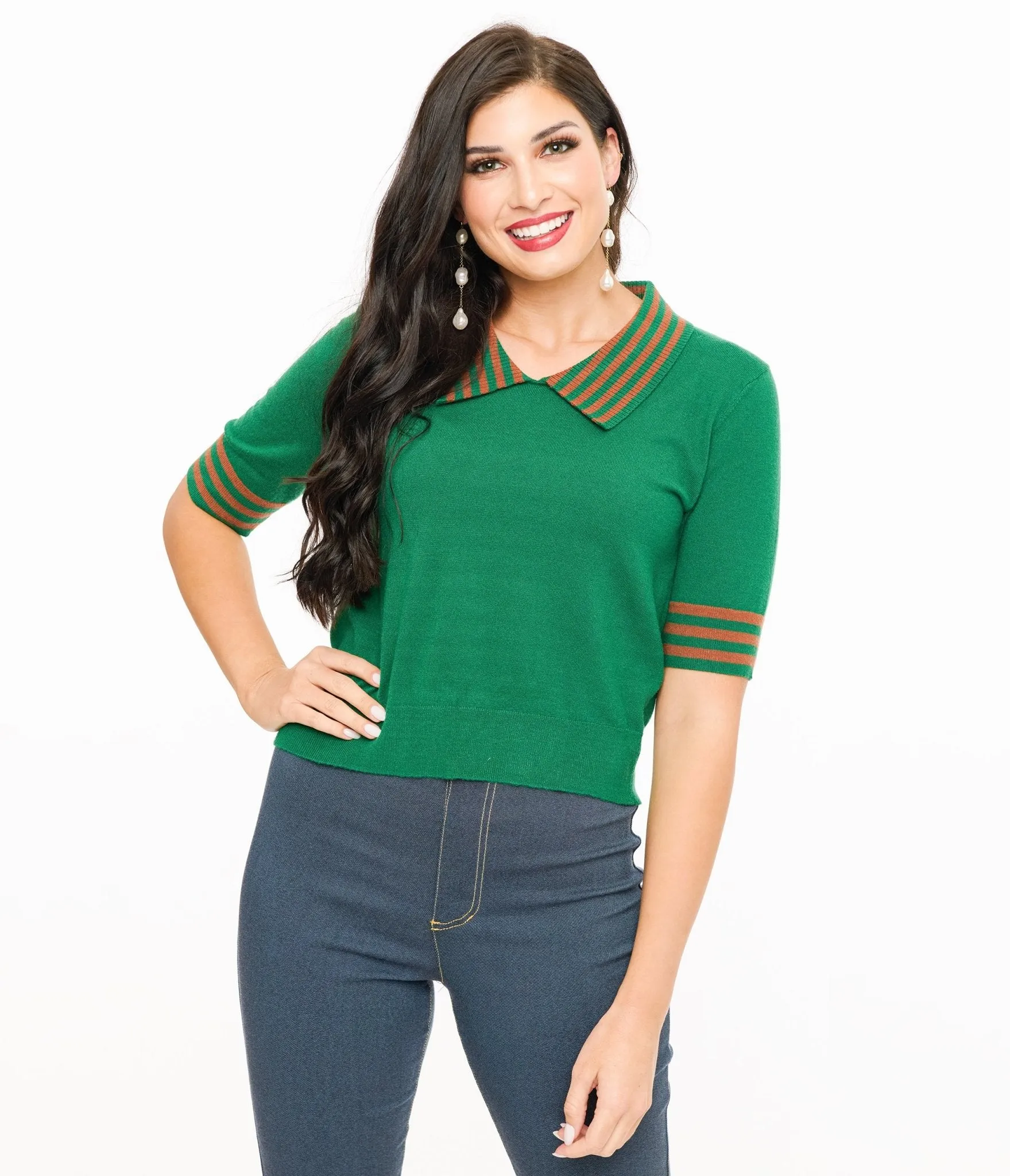 Green & Orange Striped Collar Knit Sweater sold by Unique Vintage product image thumbnail 3