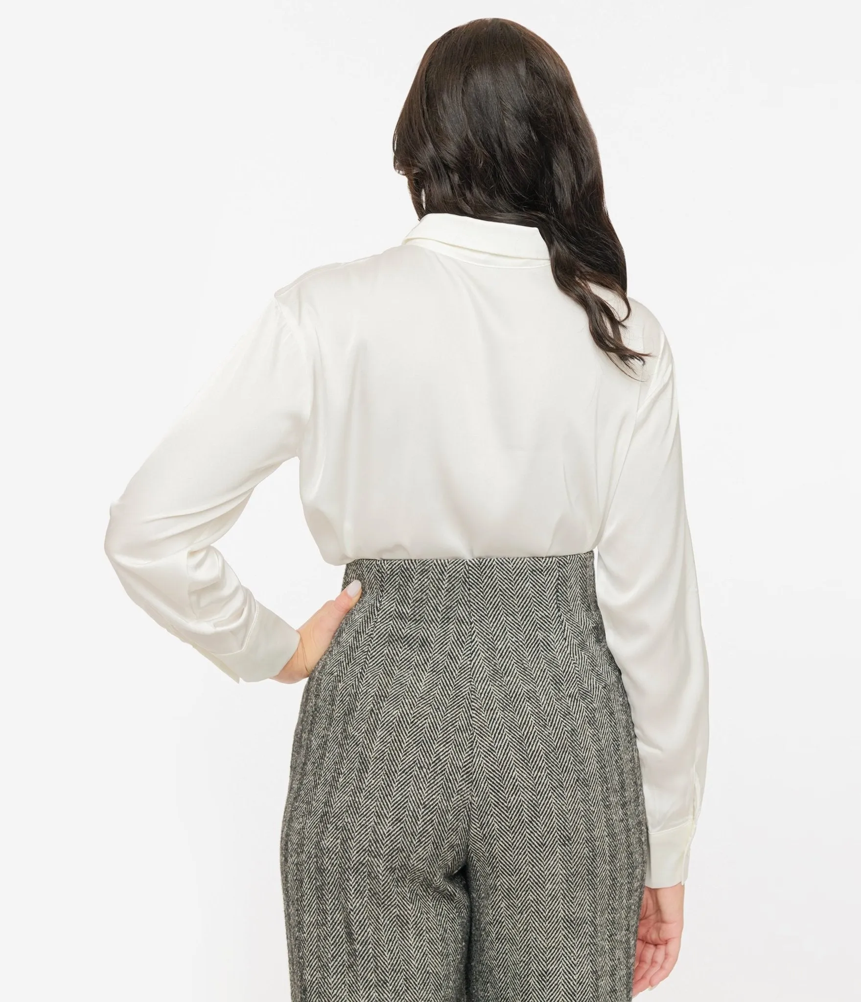 Ivory Satin Charmeuse Button Front Blouse sold by Unique Vintage product image thumbnail 2