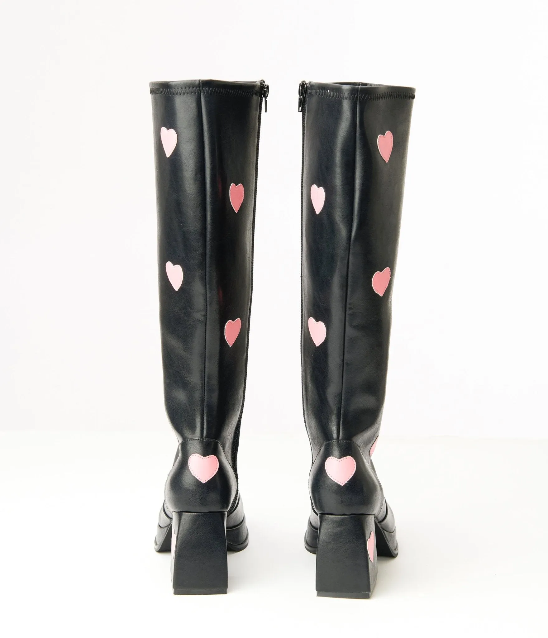 Unique Vintage Black & Pink Hearts Leatherette Knee High Boots sold by Unique Vintage product image thumbnail 3