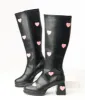 Unique Vintage Black & Pink Hearts Leatherette Knee High Boots sold by Unique Vintage