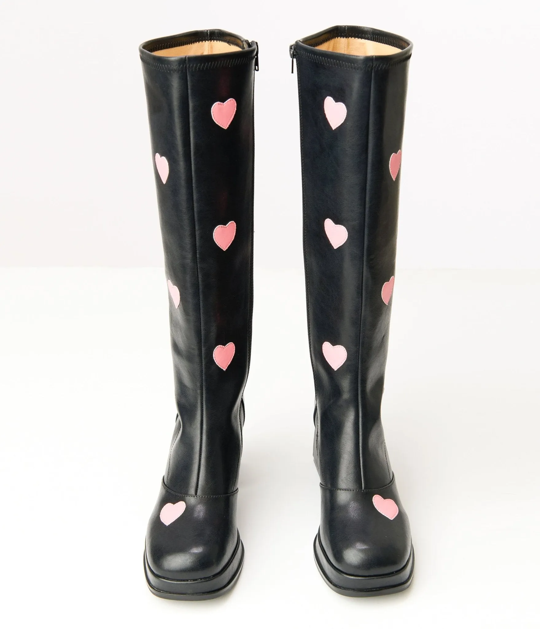 Unique Vintage Black & Pink Hearts Leatherette Knee High Boots sold by Unique Vintage product image thumbnail 2