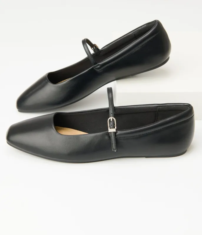 1960s Black Leatherette Flats sold by Unique Vintage