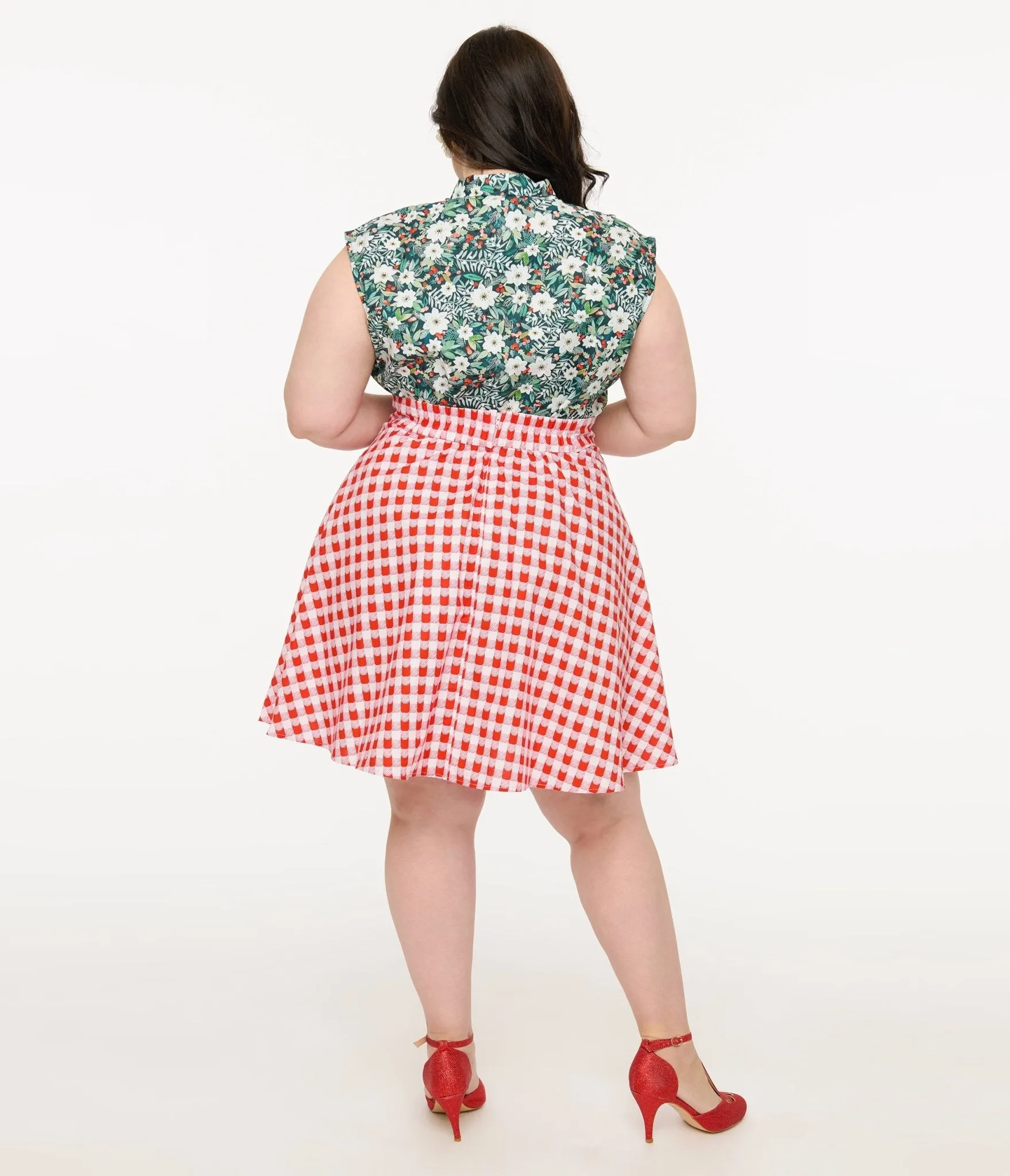 Retrolicious Plus Size 1950s Red Check Skater Skirt sold by Unique Vintage product image thumbnail 3
