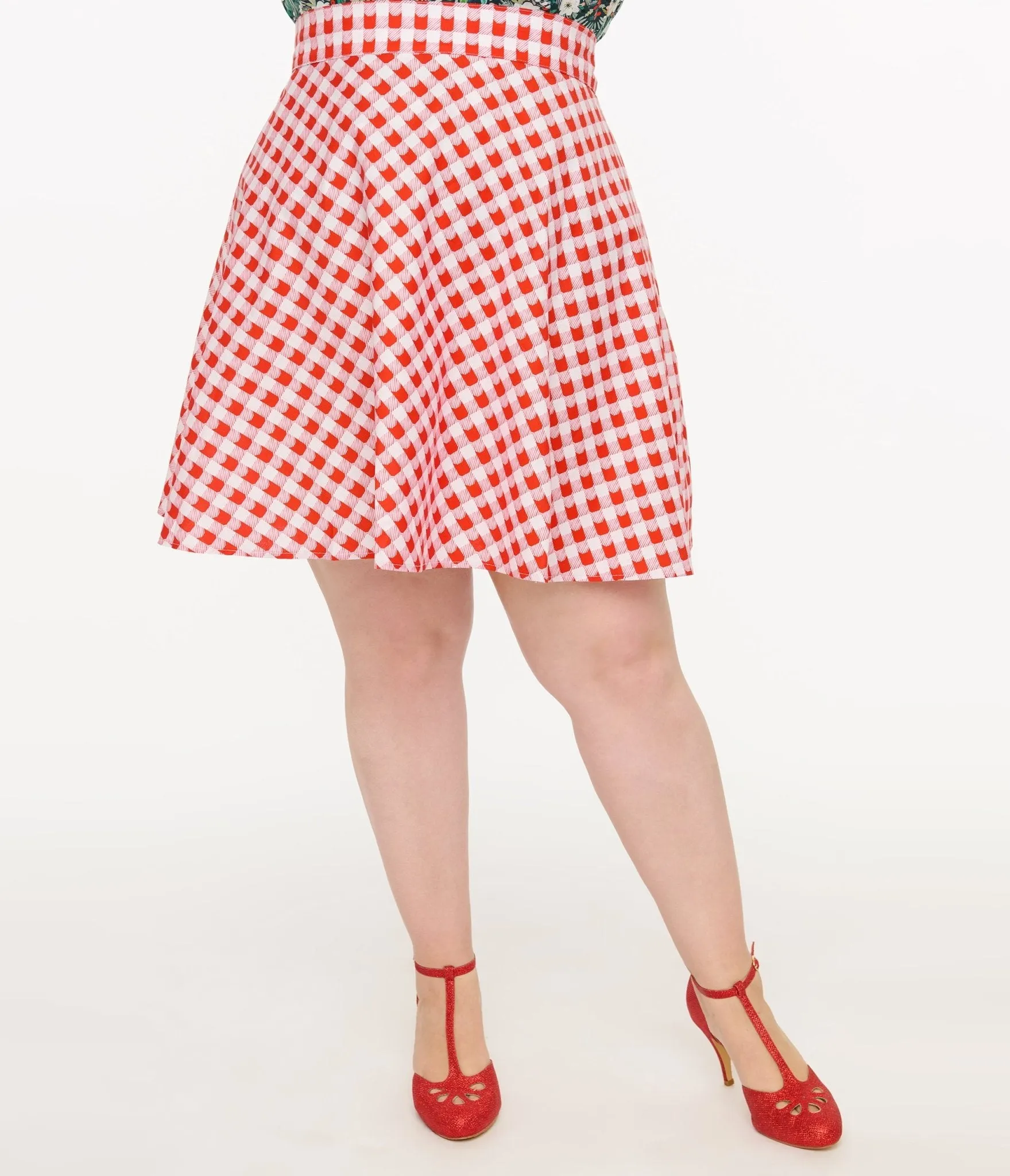 Retrolicious Plus Size 1950s Red Check Skater Skirt sold by Unique Vintage product image thumbnail 2