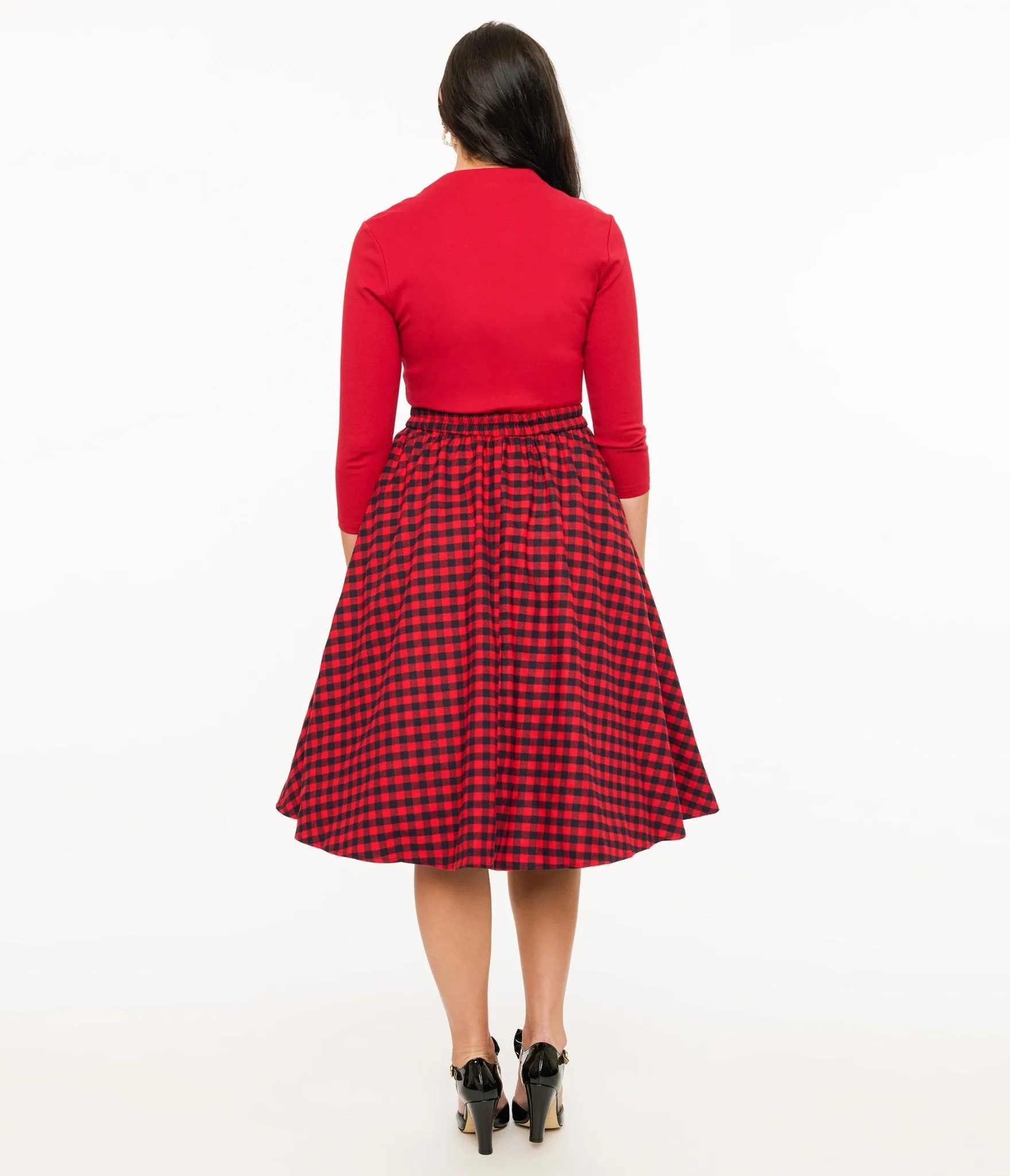Red & Black Plaid Midi Skirt sold by Unique Vintage product image thumbnail 3