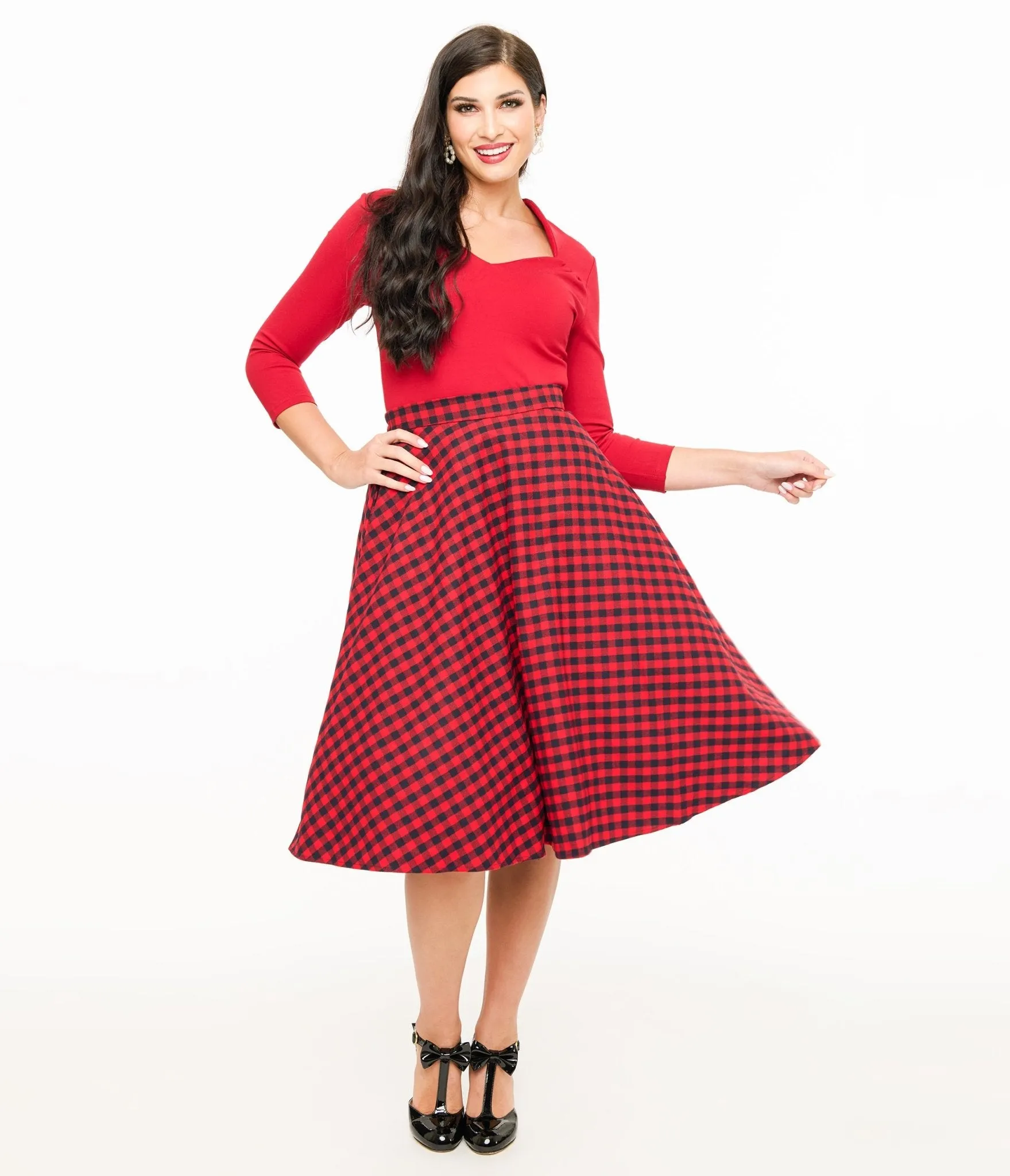 Red & Black Plaid Midi Skirt sold by Unique Vintage