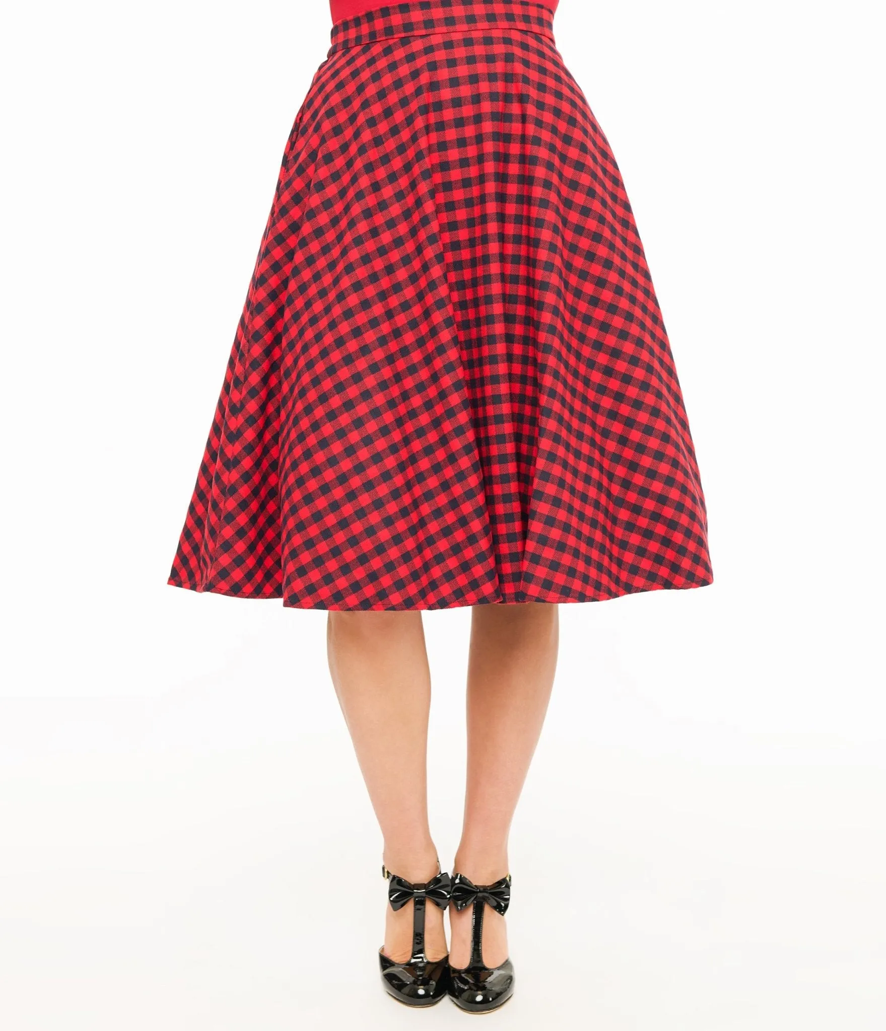 Red & Black Plaid Midi Skirt sold by Unique Vintage product image thumbnail 2