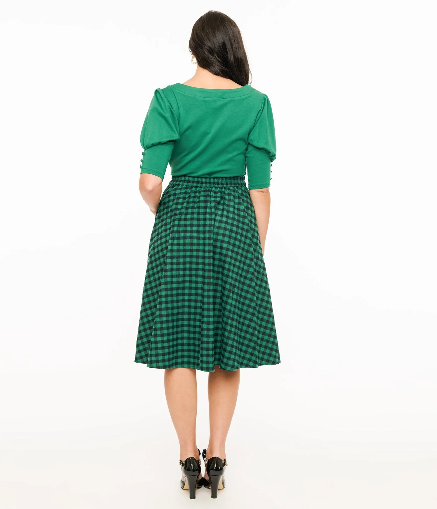 Green & Black Plaid Midi Skirt sold by Unique Vintage product image thumbnail 3