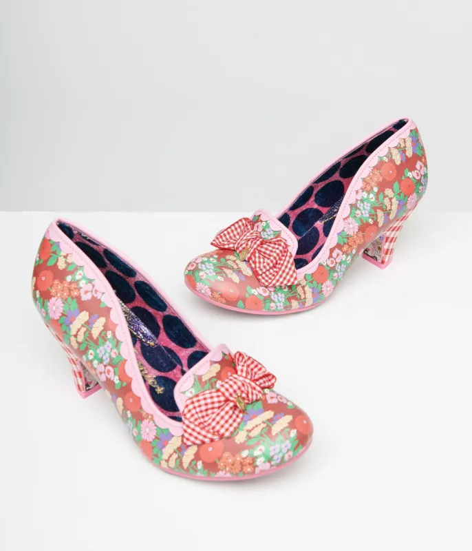 Irregular Choice Red Floral & Gingham Print Heels sold by Unique Vintage