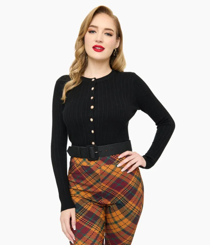 Voodoo Vixen 1950s Black Textured Cardigan sold by Unique Vintage