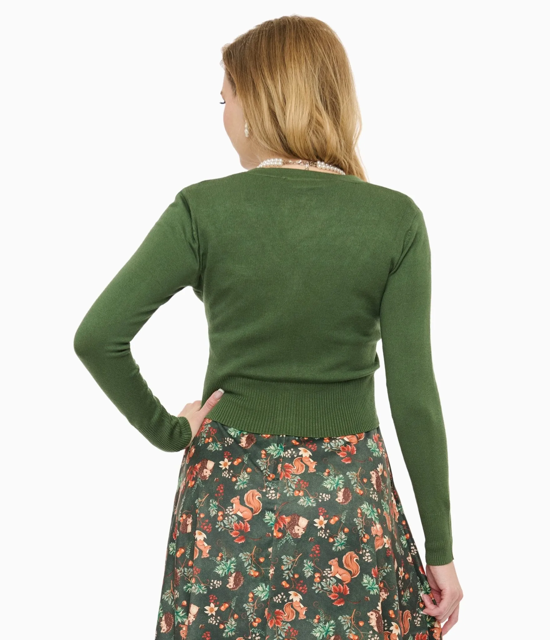 Voodoo Vixen 1950s Green Woodland Embroidered Cardigan sold by Unique Vintage product image thumbnail 3