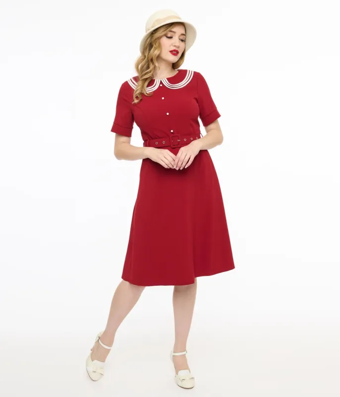 Voodoo Vixen 1950s Red Layered Collar Fit & Flare Dress sold by Unique Vintage