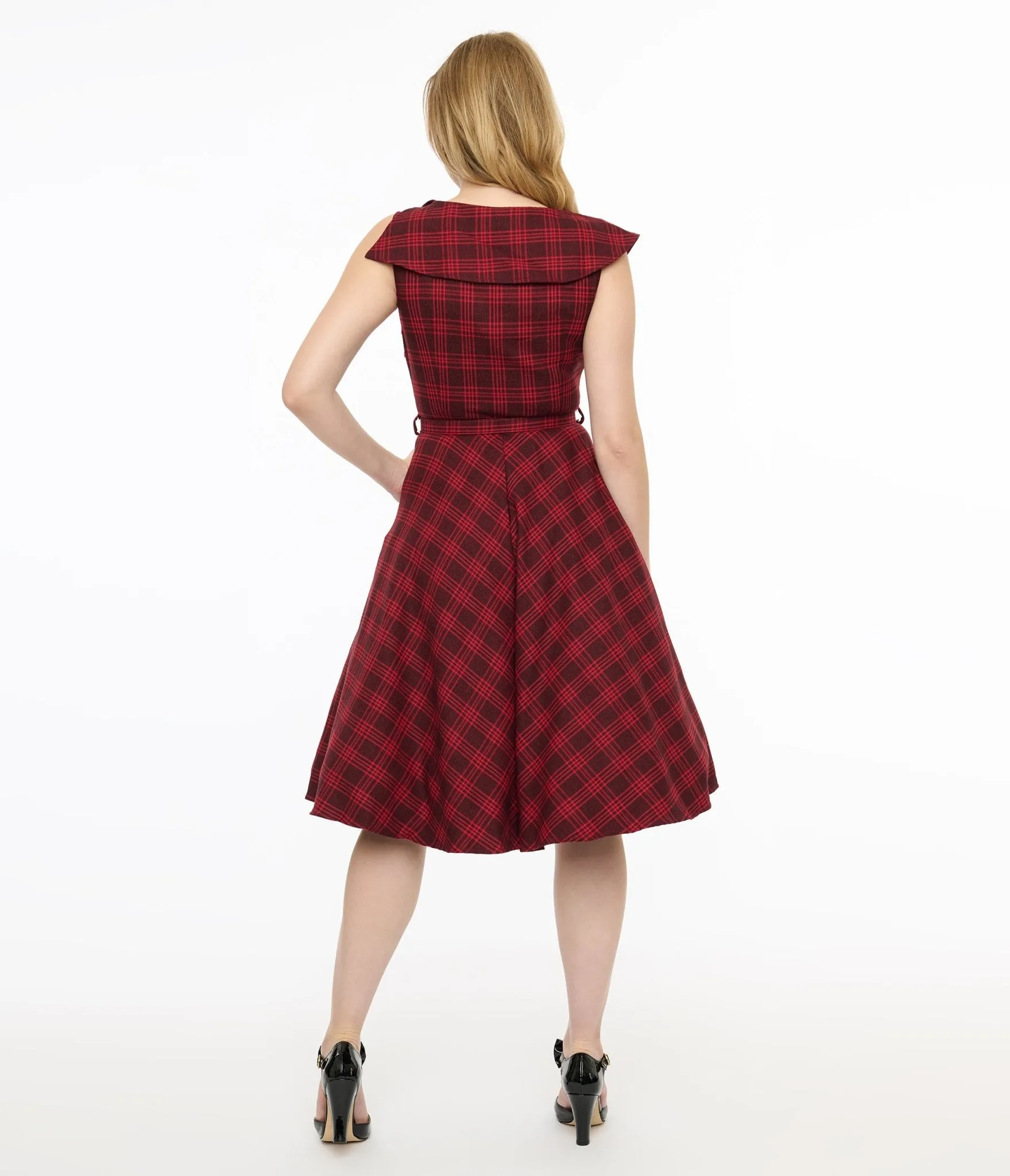 Voodoo Vixen 1950s Red Check Fit & Flare Dress sold by Unique Vintage product image thumbnail 3