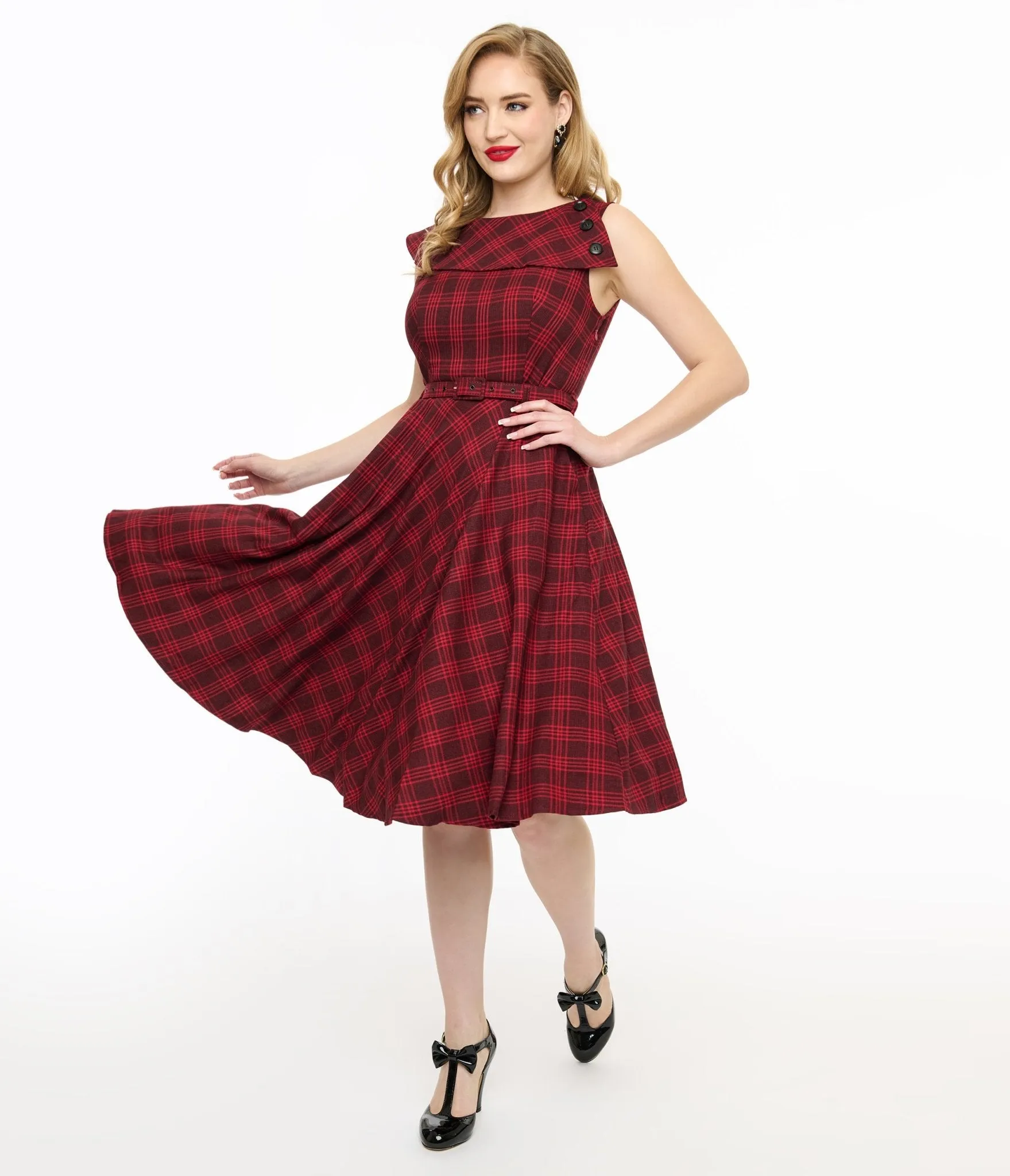 Voodoo Vixen 1950s Red Check Fit & Flare Dress sold by Unique Vintage