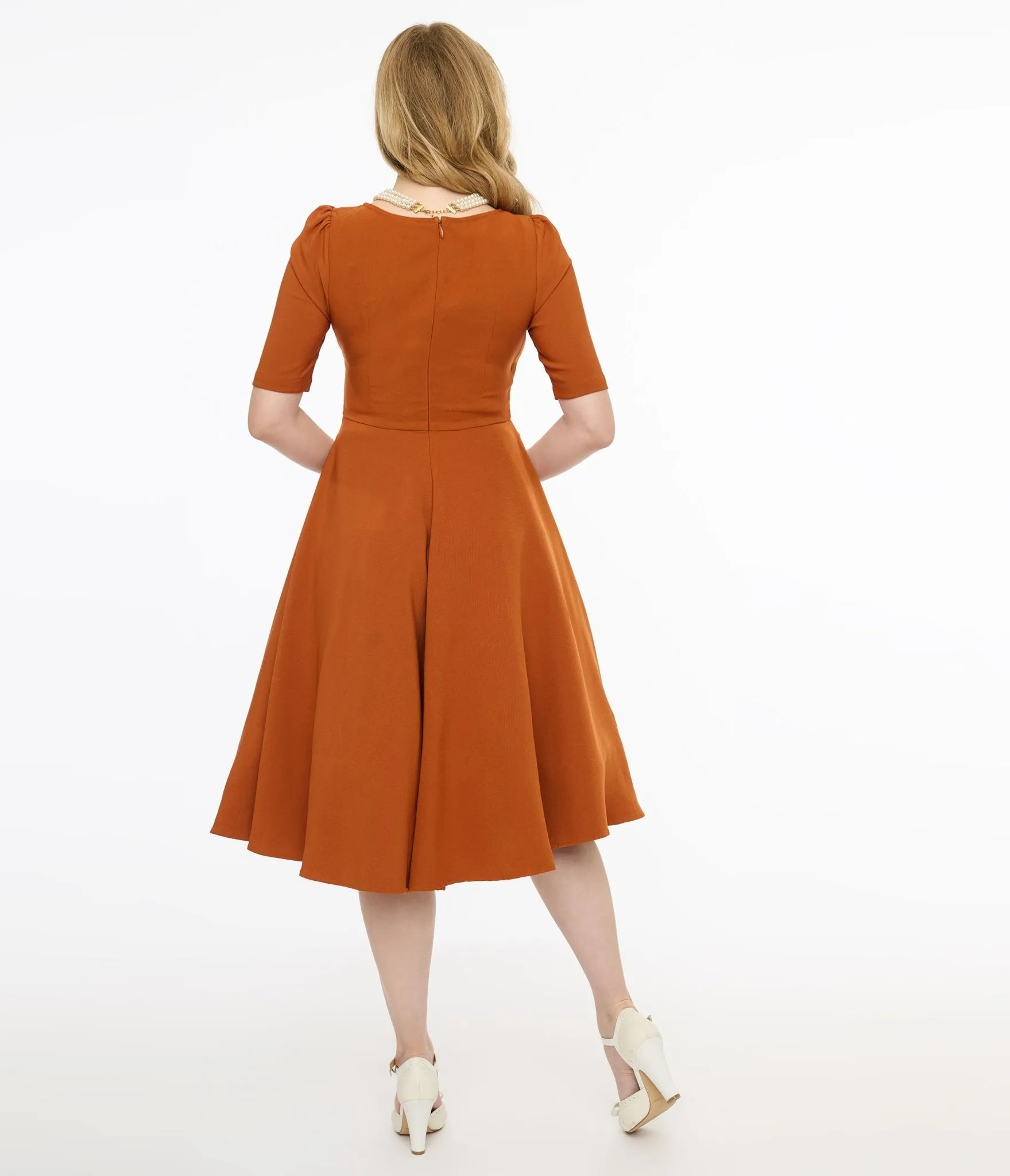 Voodoo Vixen 1950s Orange Wrapover Swing Dress sold by Unique Vintage product image thumbnail 2