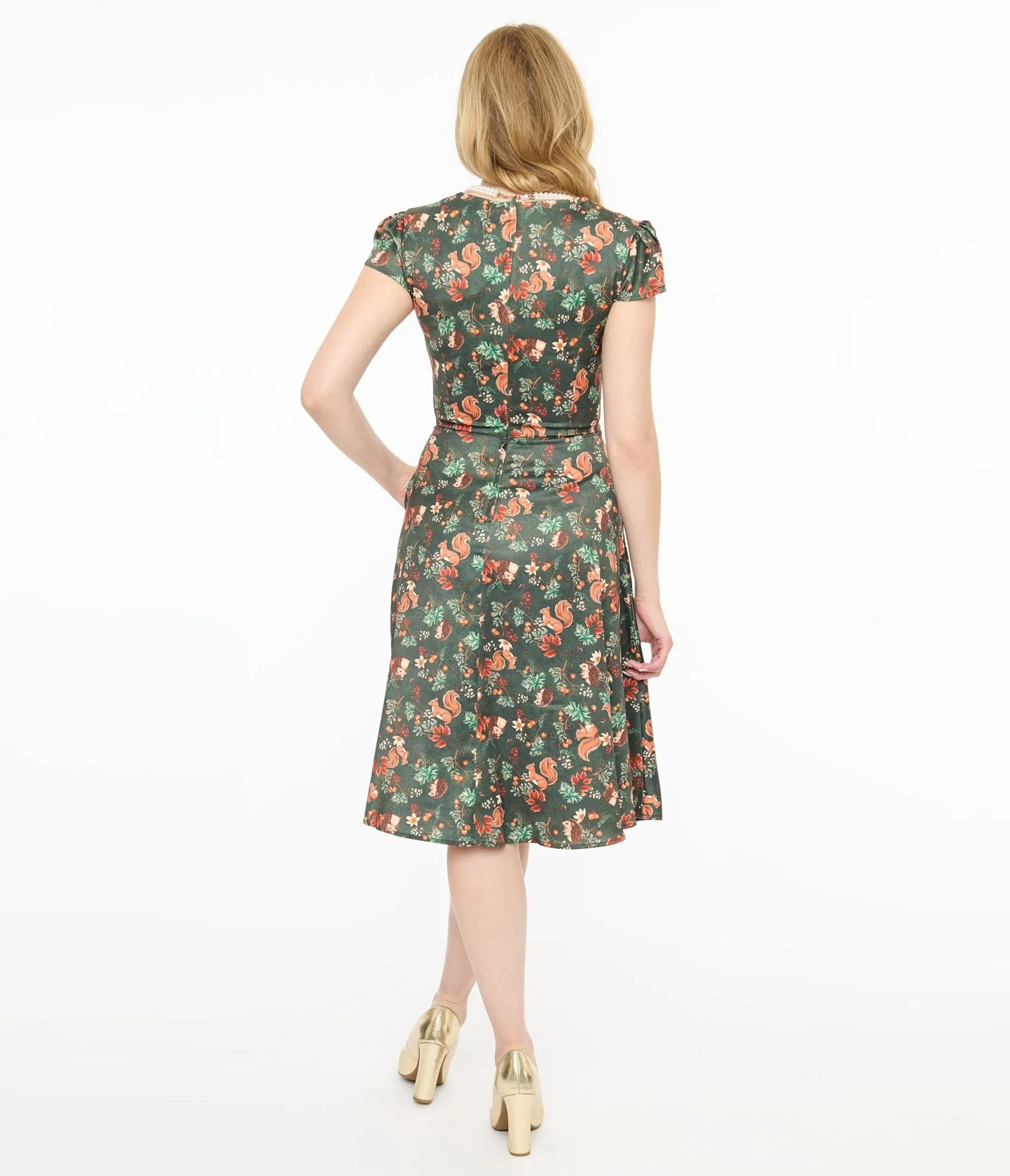 Voodoo Vixen 1950s Green Woodland Squirrel Print Swing Dress sold by Unique Vintage product image thumbnail 2