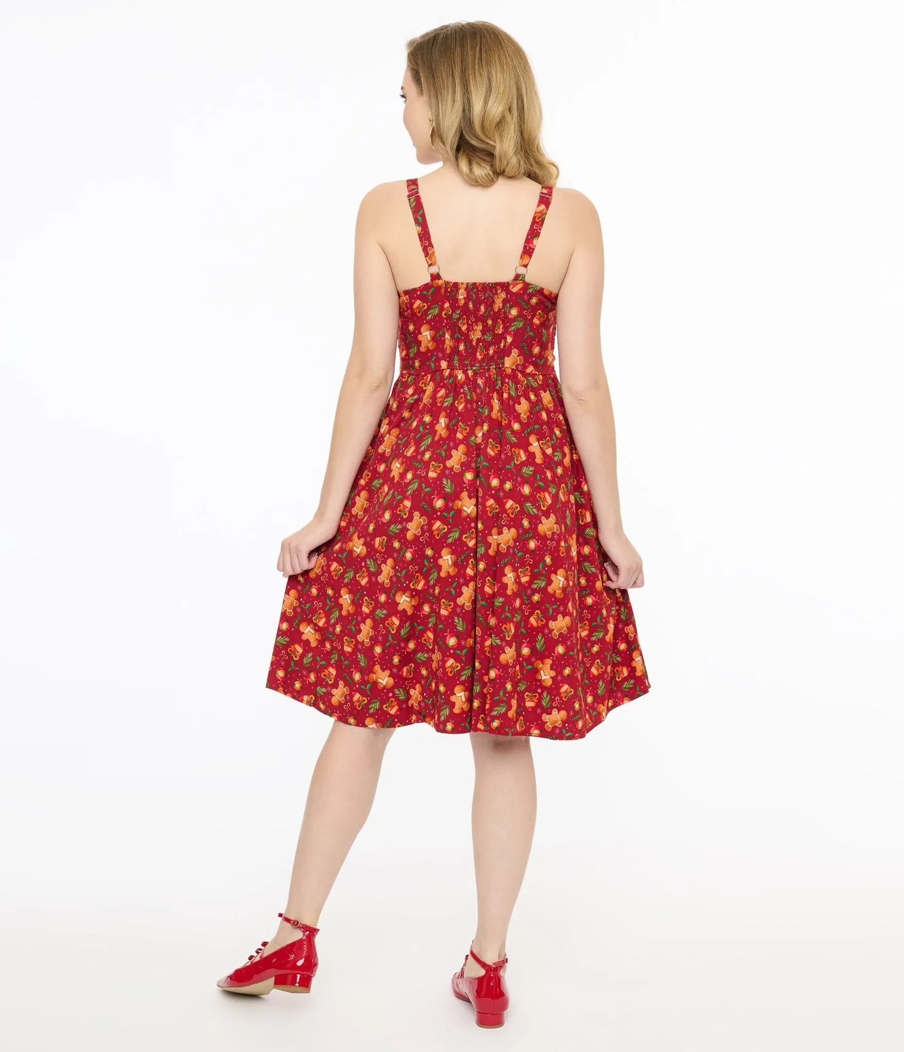 Miss Lulo 1950s Red Gingerbread Man Print Eden Fit & Flare Dress sold by Unique Vintage product image thumbnail 3
