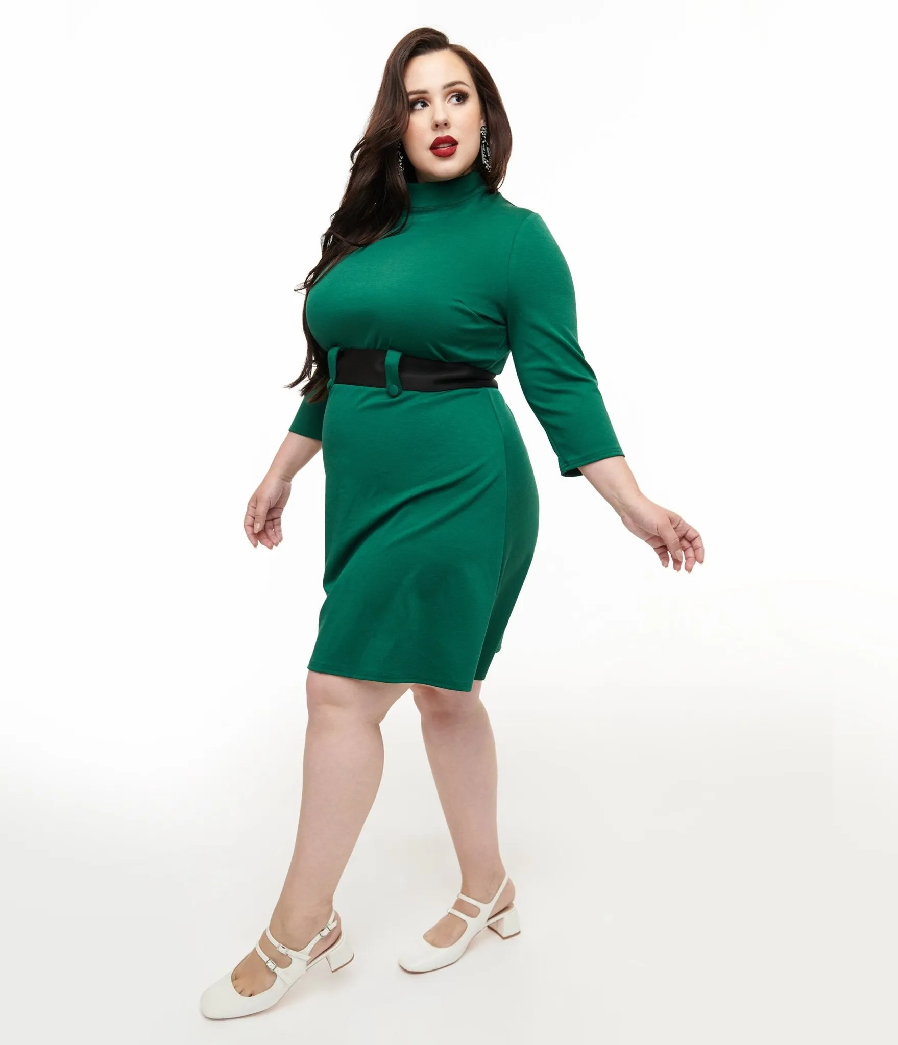 Smak Parlour Plus Size 1960s Emerald & Black Belted A-Line Dress sold by Unique Vintage product image thumbnail 3