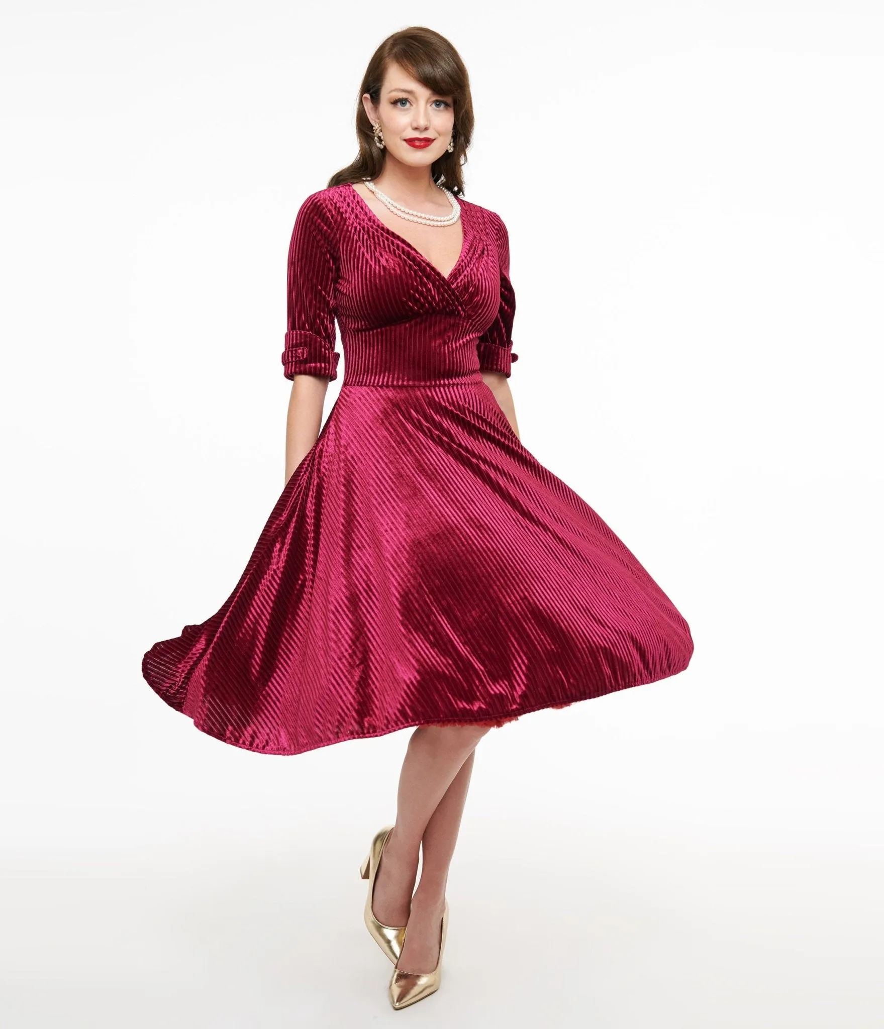 Unique Vintage 1950s Merlot Textured Velvet Delores Swing Dress sold by Unique Vintage