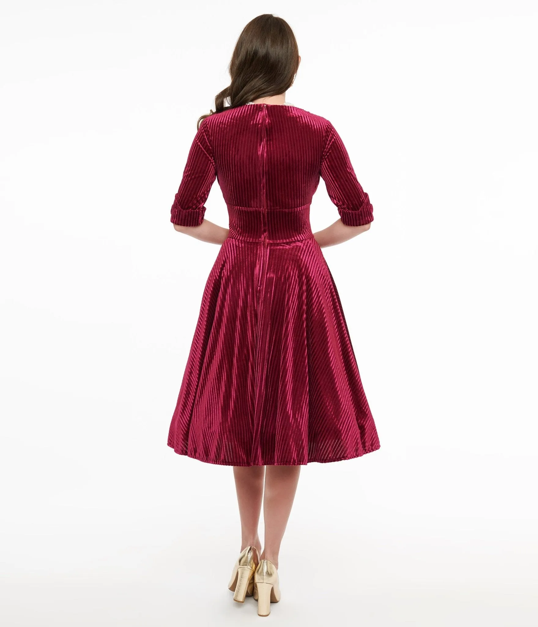 Unique Vintage 1950s Merlot Textured Velvet Delores Swing Dress sold by Unique Vintage product image thumbnail 2
