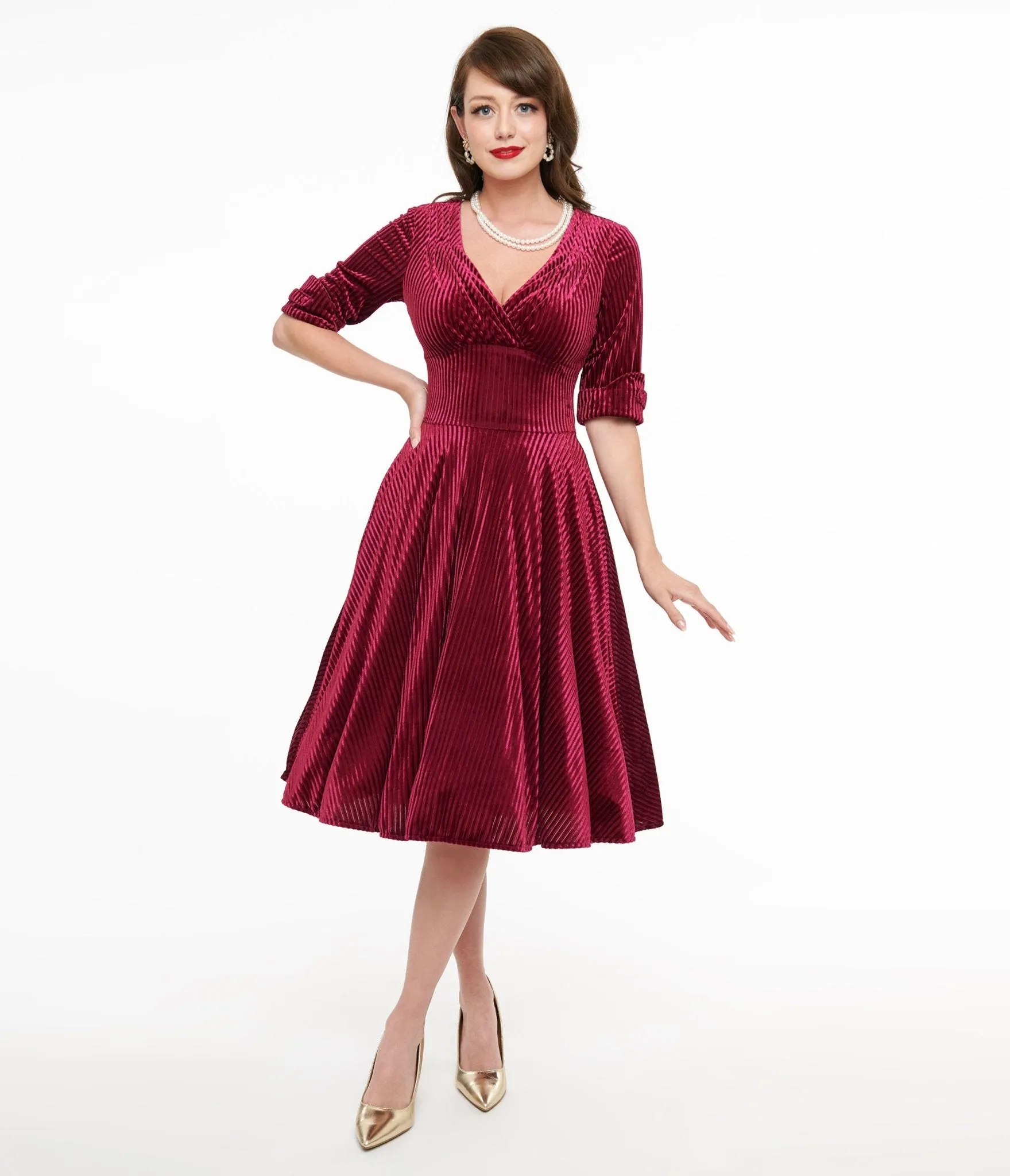Unique Vintage 1950s Merlot Textured Velvet Delores Swing Dress sold by Unique Vintage product image thumbnail 3