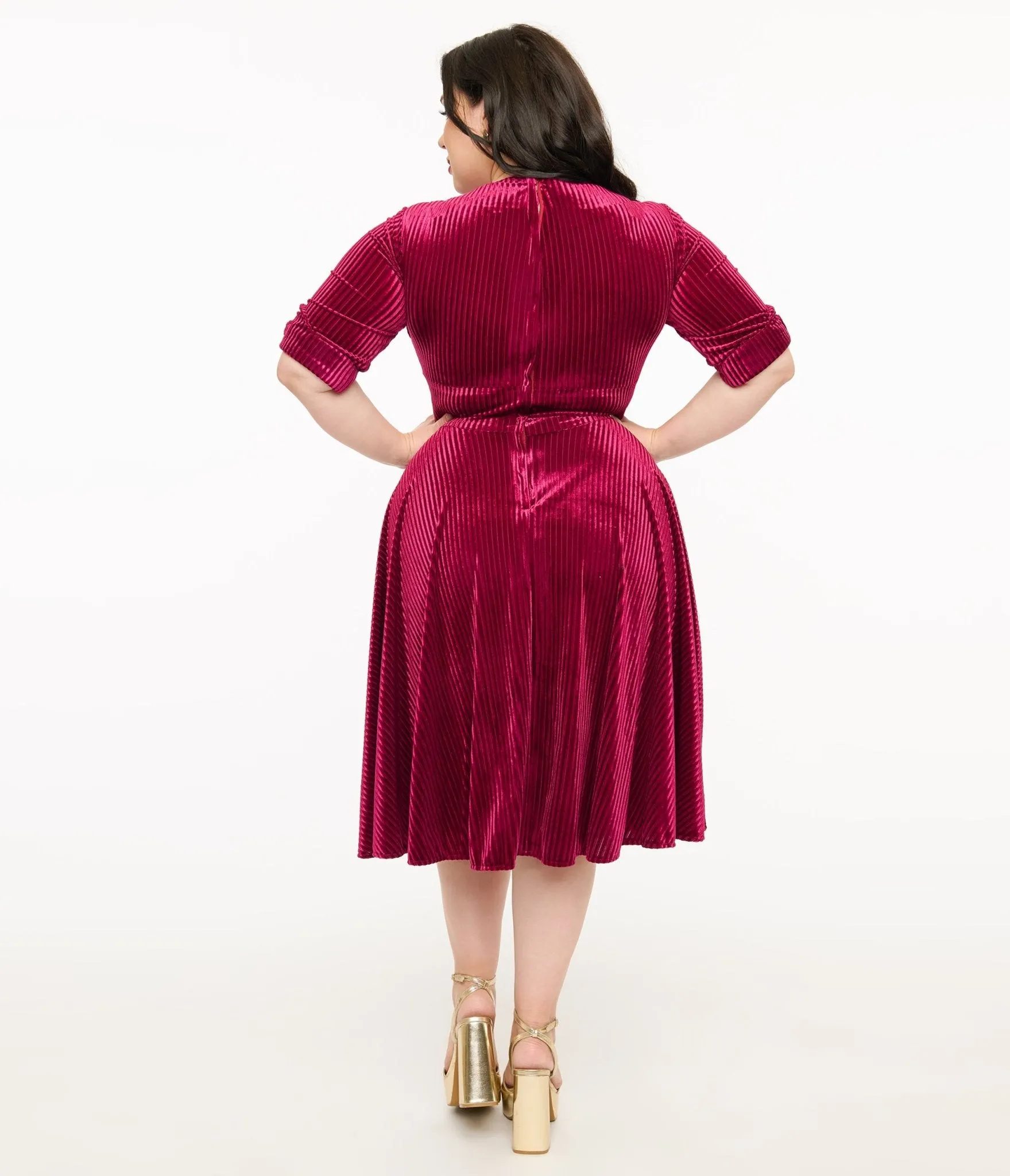 Unique Vintage Plus Size 1950s Merlot Textured Velvet Delores Swing Dress sold by Unique Vintage product image thumbnail 3