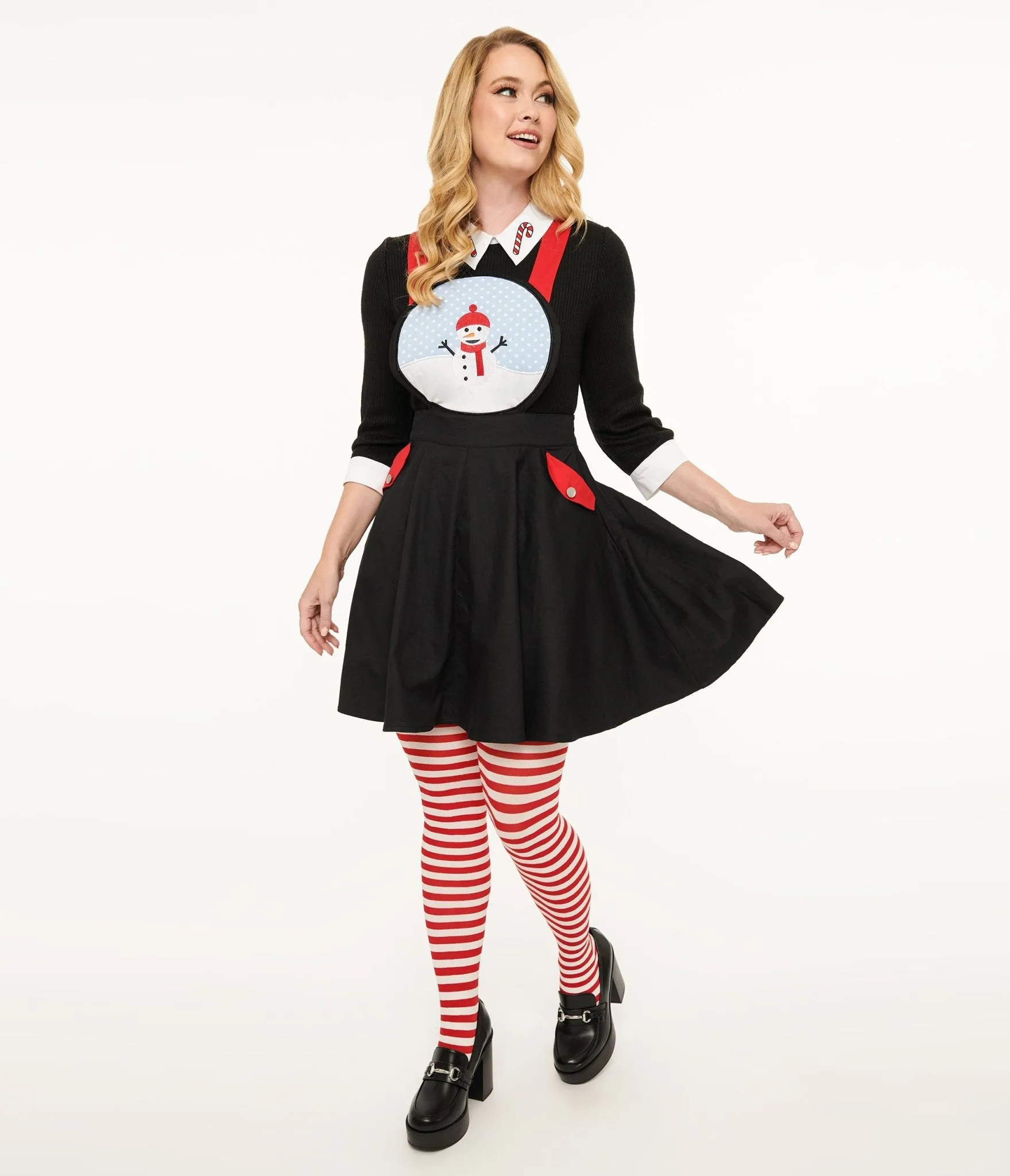 Unique Vintage 1950s Black & Red Snowman Snow Globe Pinafore sold by Unique Vintage